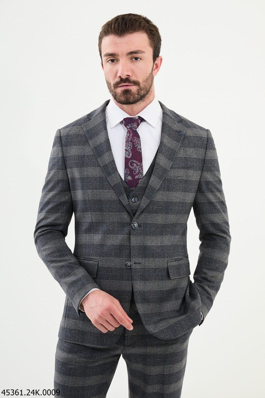 Brabion Diego Blue 3 Piece Glen Plaid Wool Suit brabion