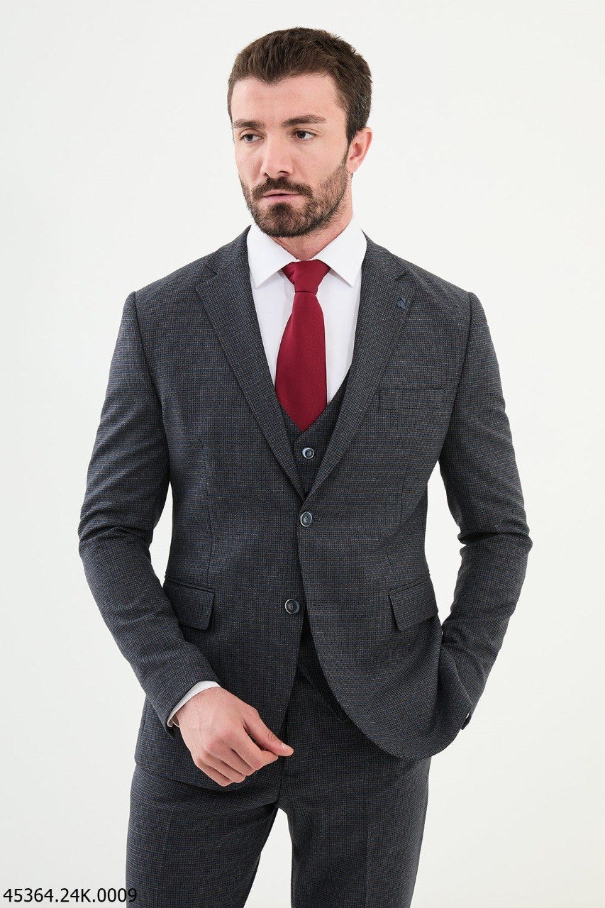 Brabion Diego Navy Coffee 3 Piece Shepherd’s Check Wool Suit brabion