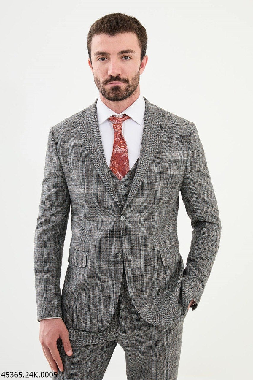 Brabion Diego Gray 3 Piece Glen Plaid Wool Suit brabion