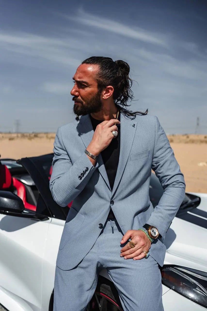 Coastal Sky Pinstripe Suit – Summer Blue Two-Piece Suit - BRABION