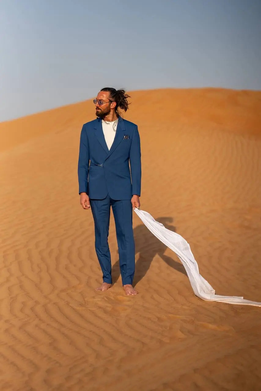 Sax Blue Modern Casual Tailored Suit – Summer Statement - BRABION