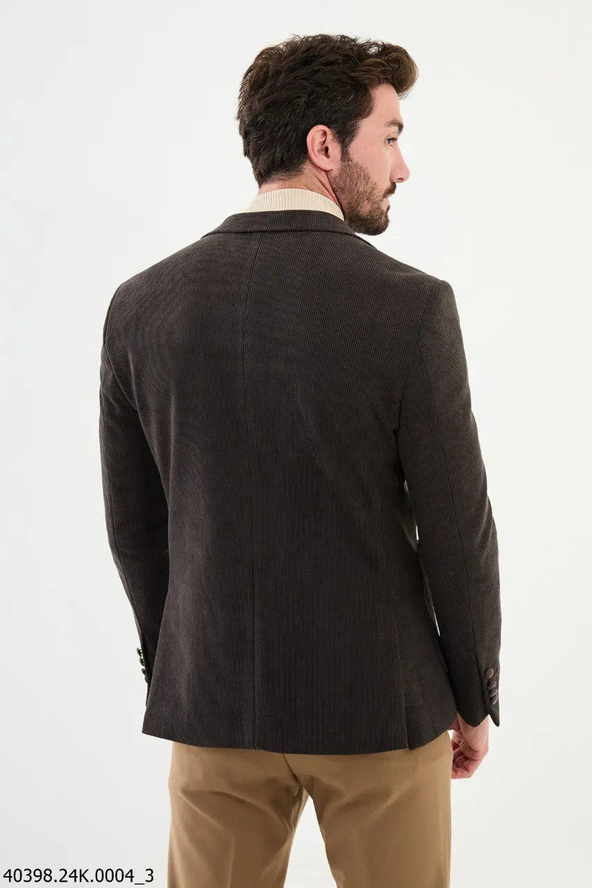 Brabion James Brown Slim Fit Notch Lapel Striped Velvet Blazer - BRABION