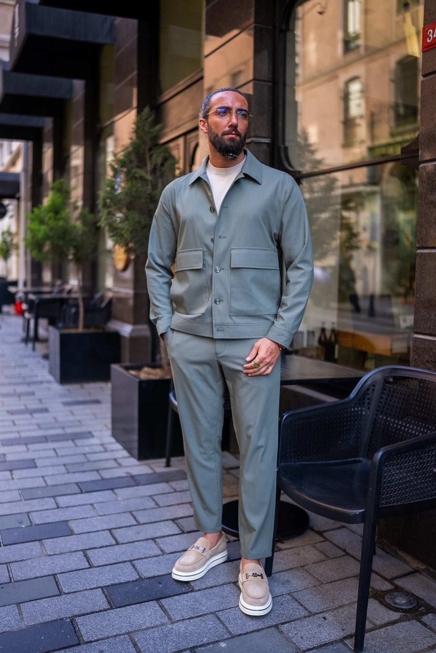 Khaki Lightweight Summer Sports Coat & Pants Set for Men