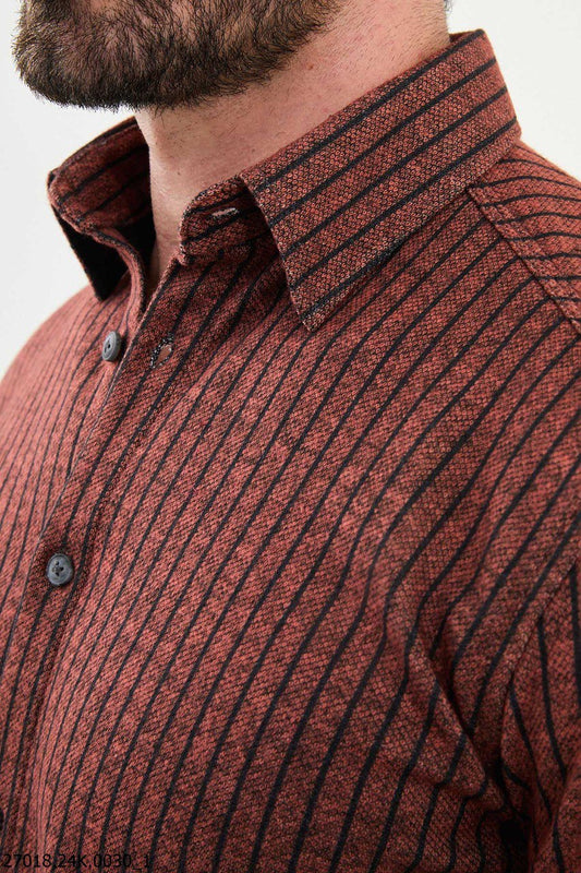 Brabion James Rust Slim Fit Chalk Stripe Wool Shirt