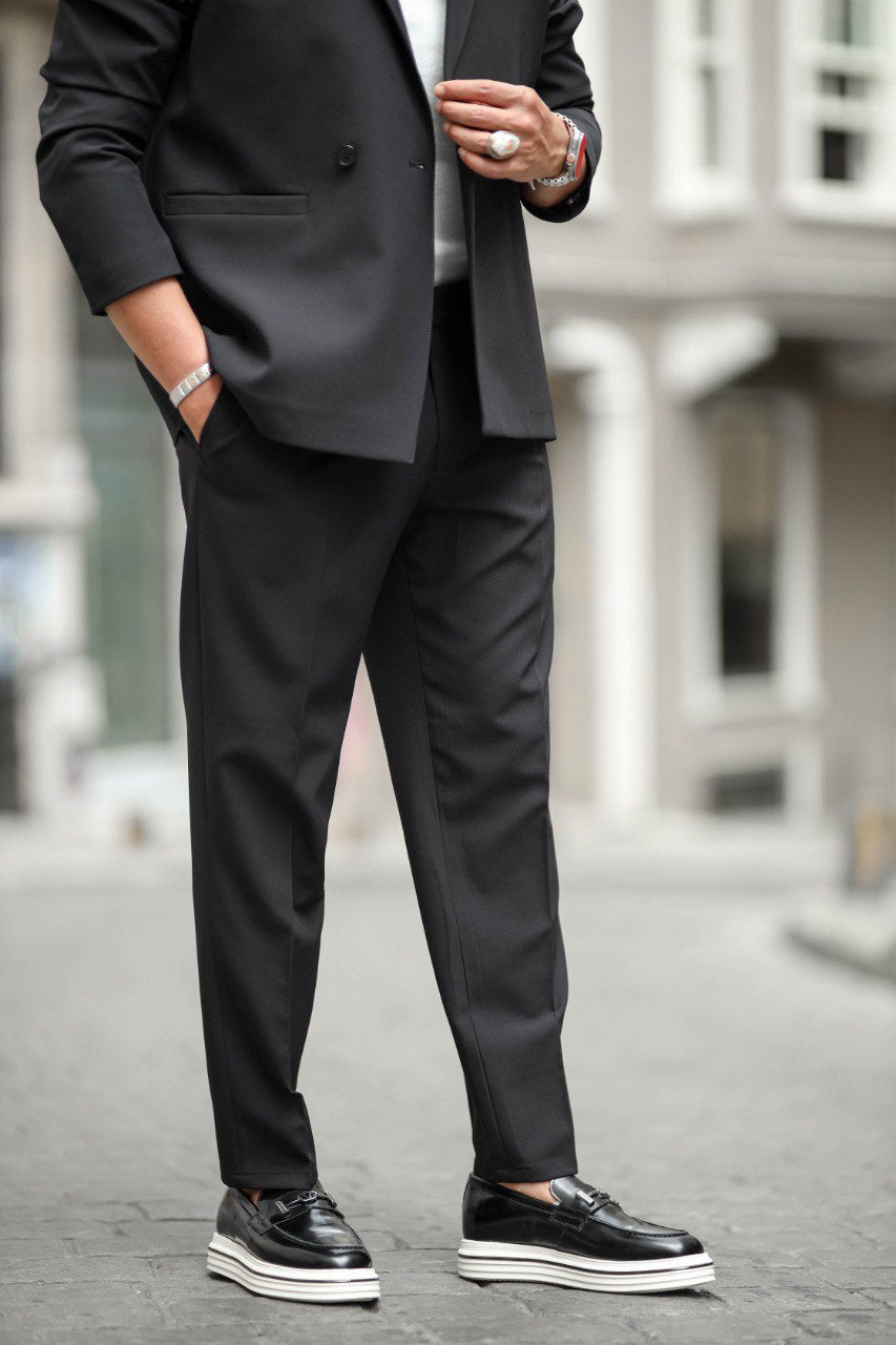 Santorini Nights Mono Collar Suit in Jet Black