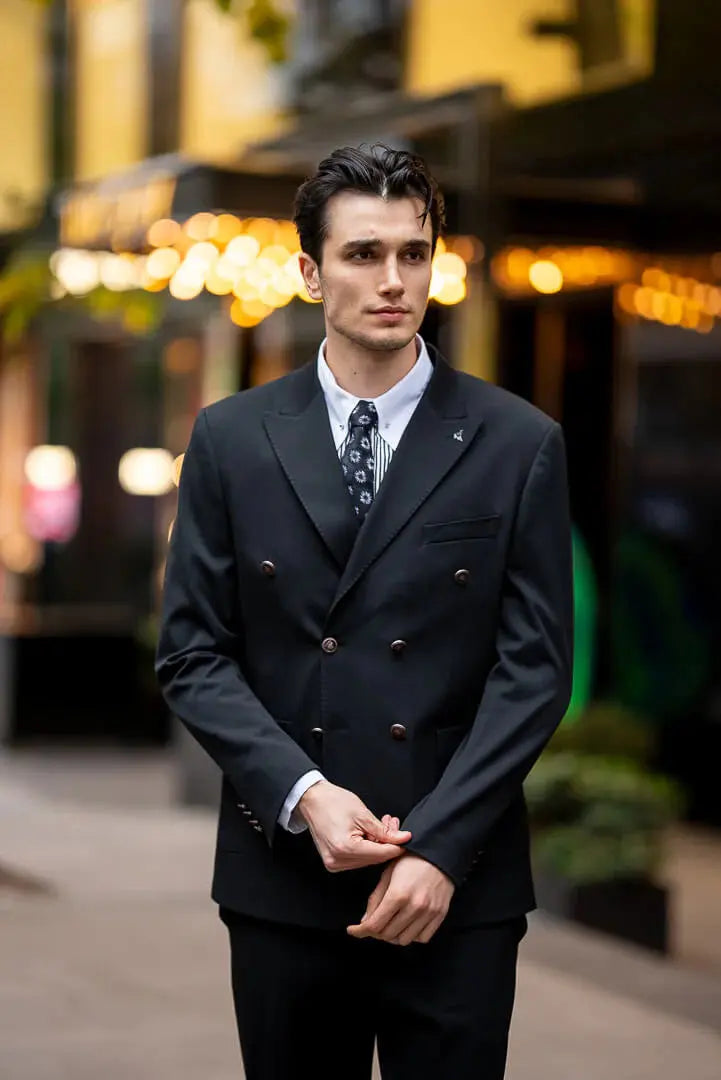 Brabion Men's Black Double-Breasted Jacket - BRABION