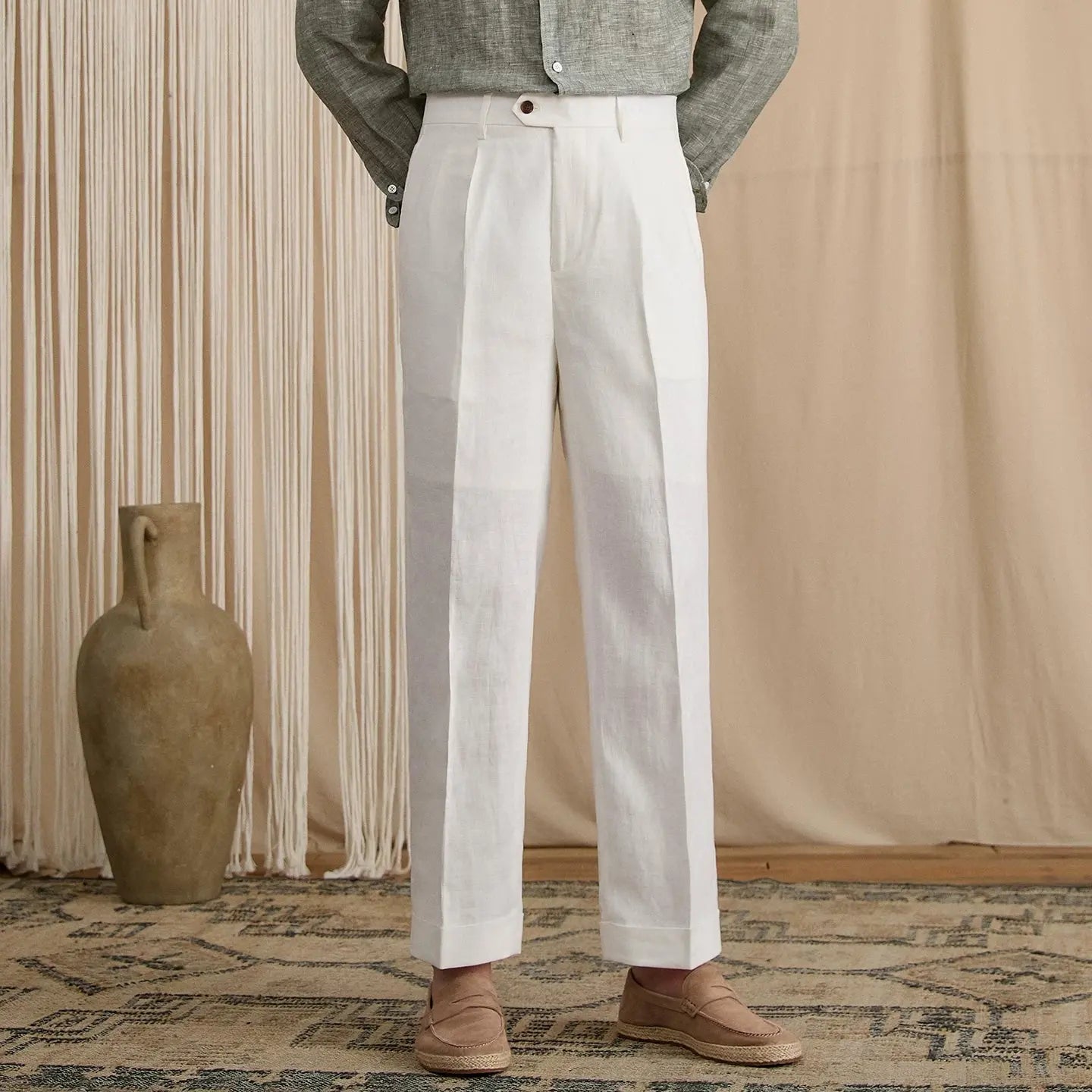 men maxi linen dress pants print Mens Linen Pants PALERMO in Natural melange