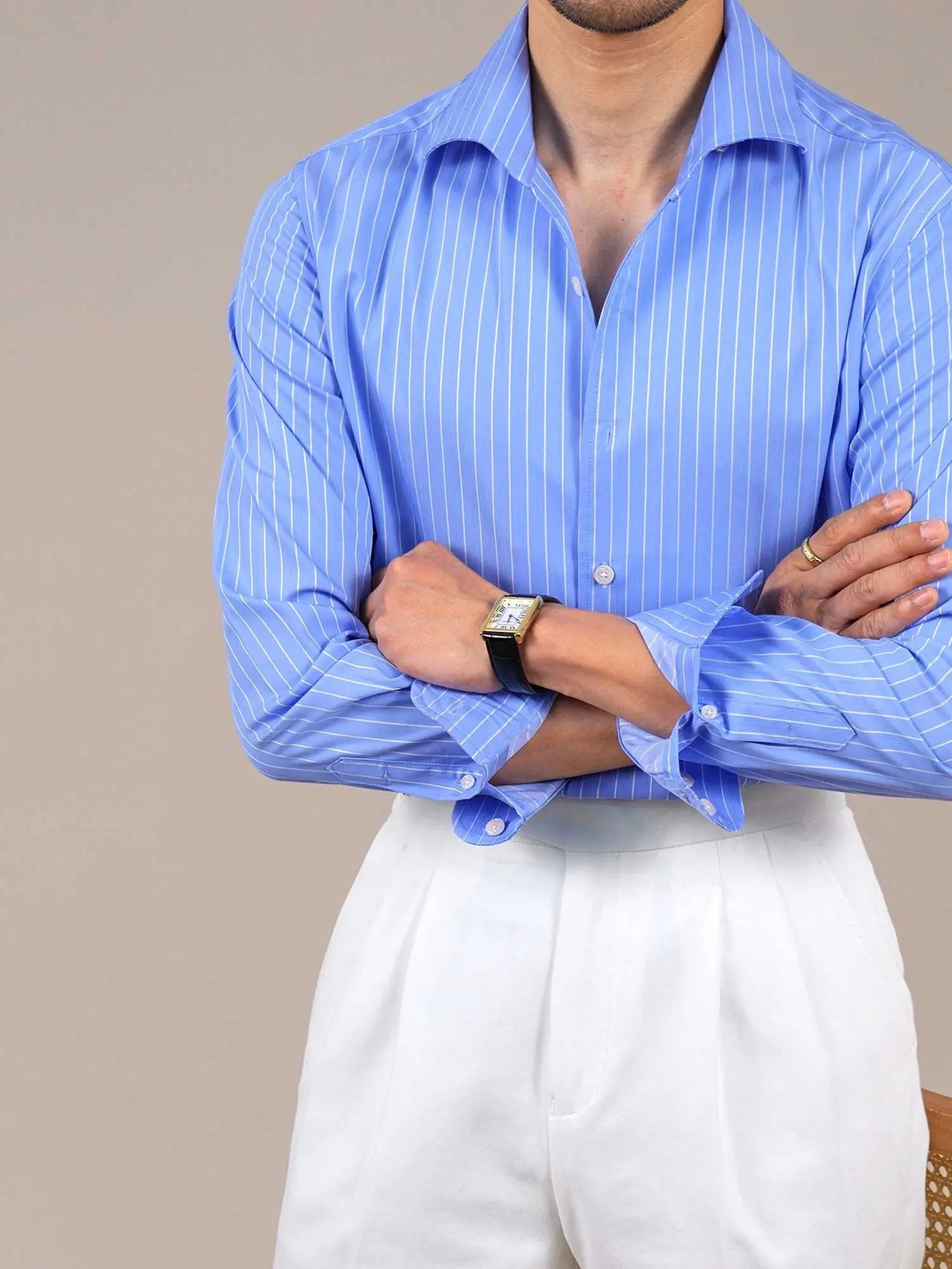 Men’s Italian One-Piece Collar Striped Dress Shirt