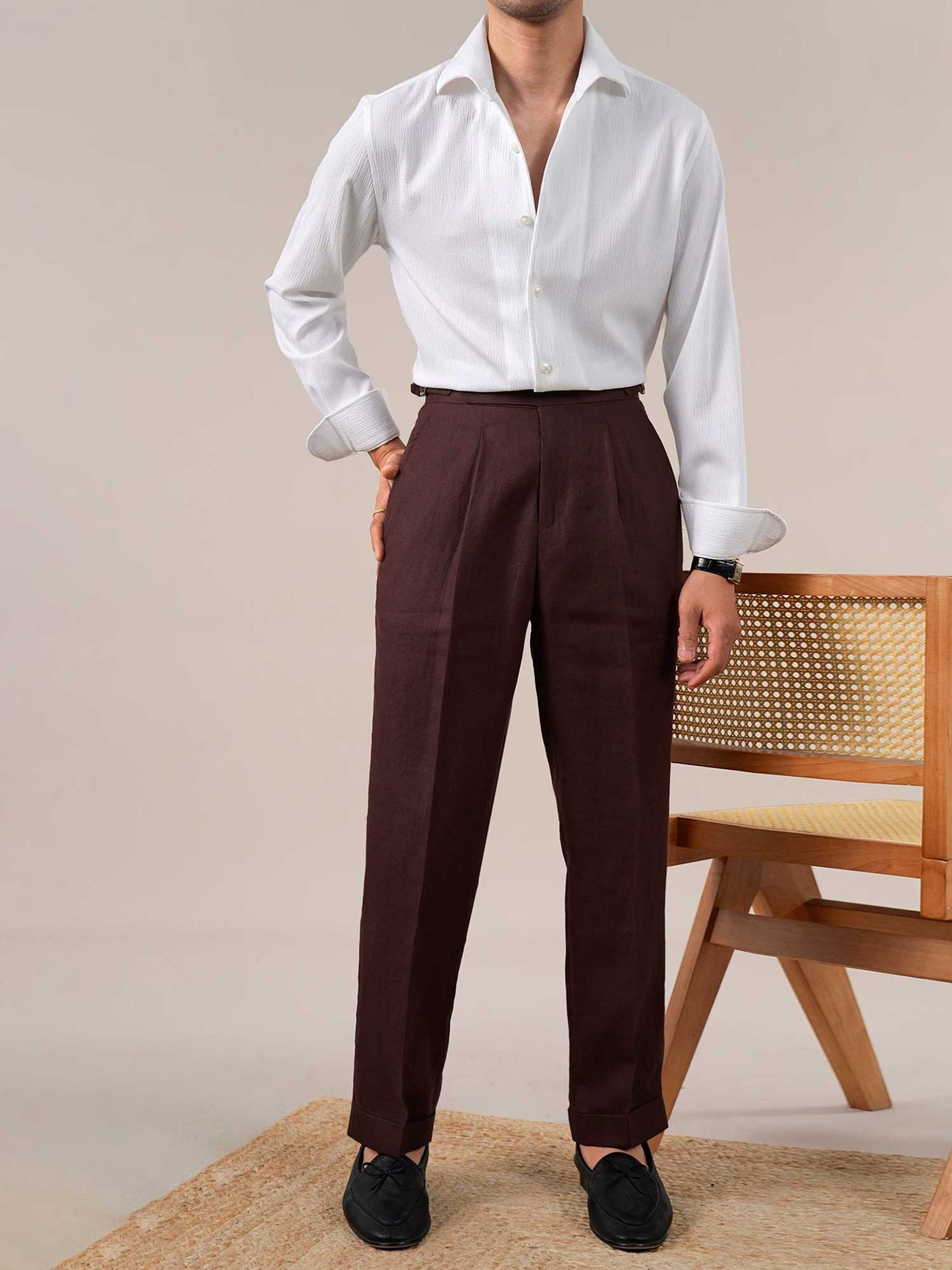 Men’s Breathable Seersucker Italian Spread Collar Dress Shirt BRABION