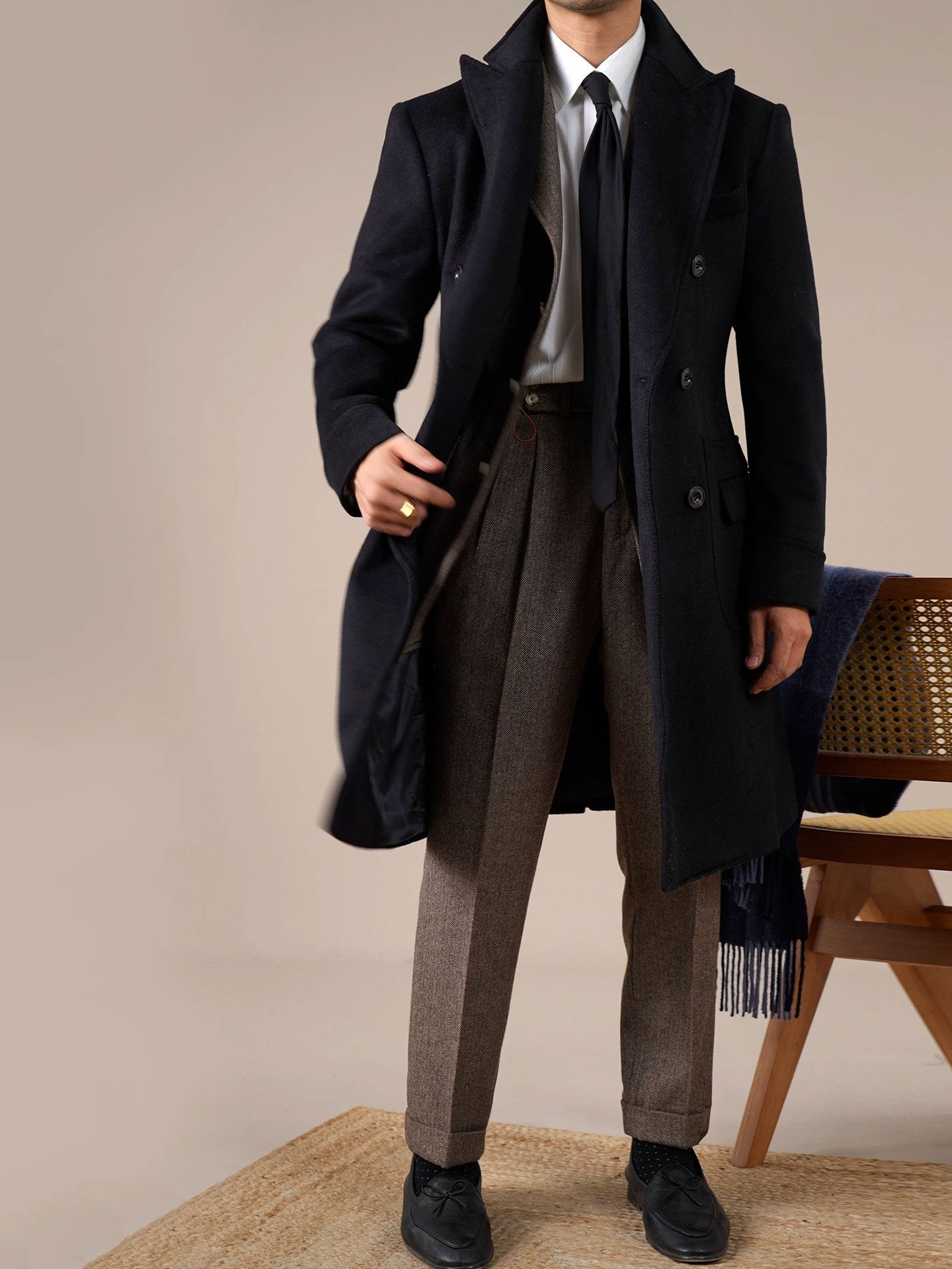 Men's Double-Breasted Wool Overcoat - BRABION