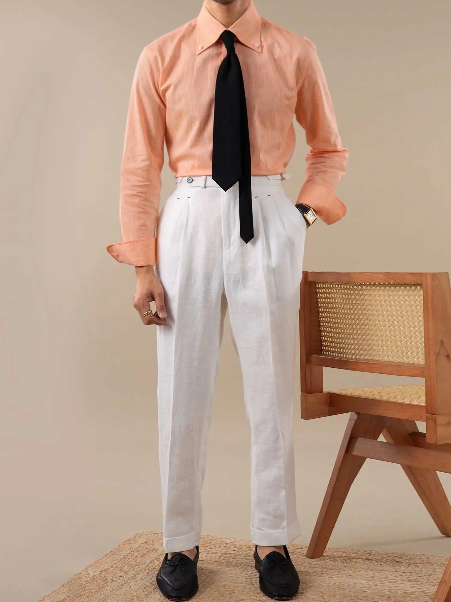 Men’s Breathable Cotton-Linen Italian Spread Collar Dress Shirt BRABION