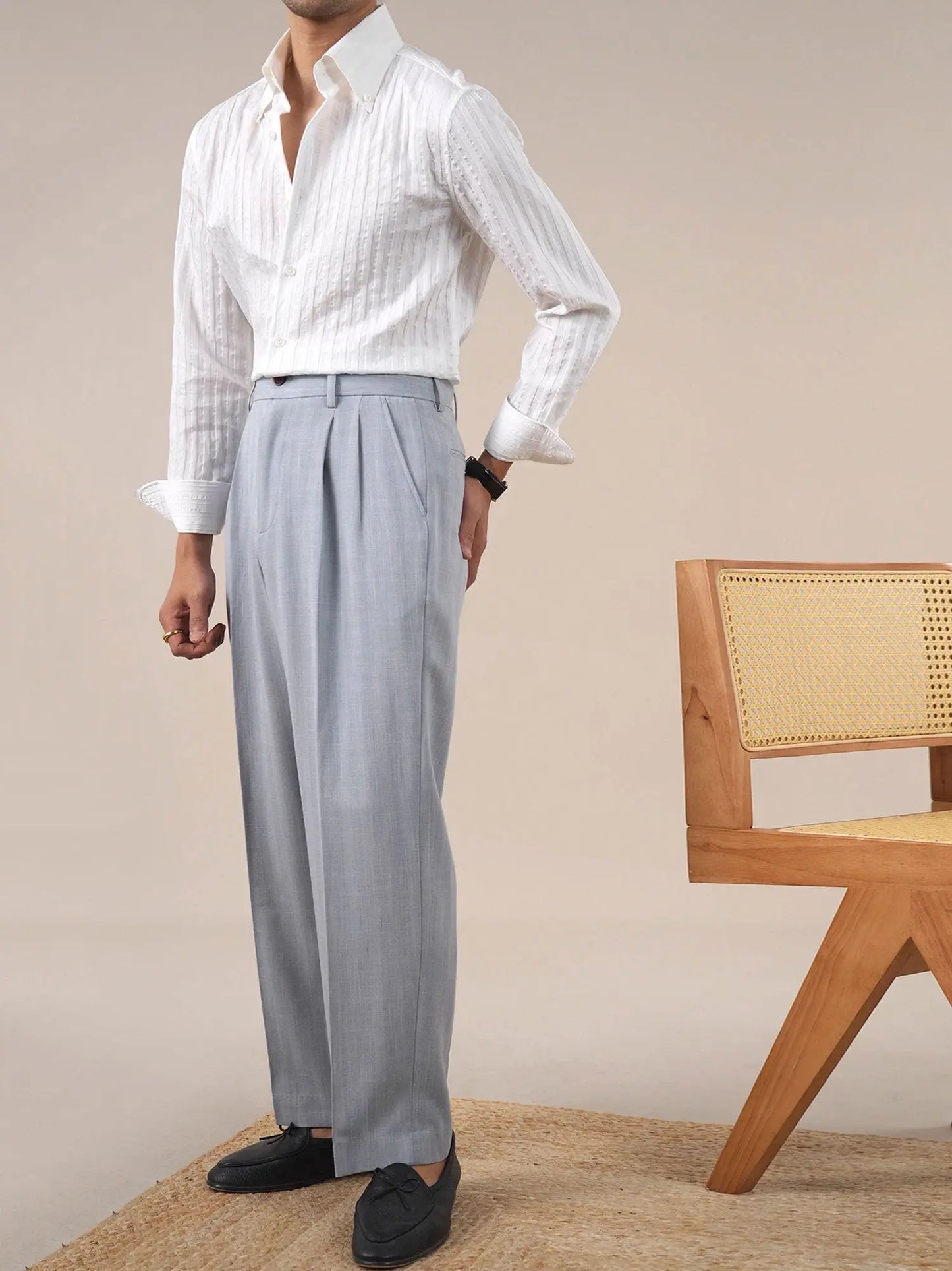 Men’s Sky Blue Double-Pleat Dress Pants BRABION