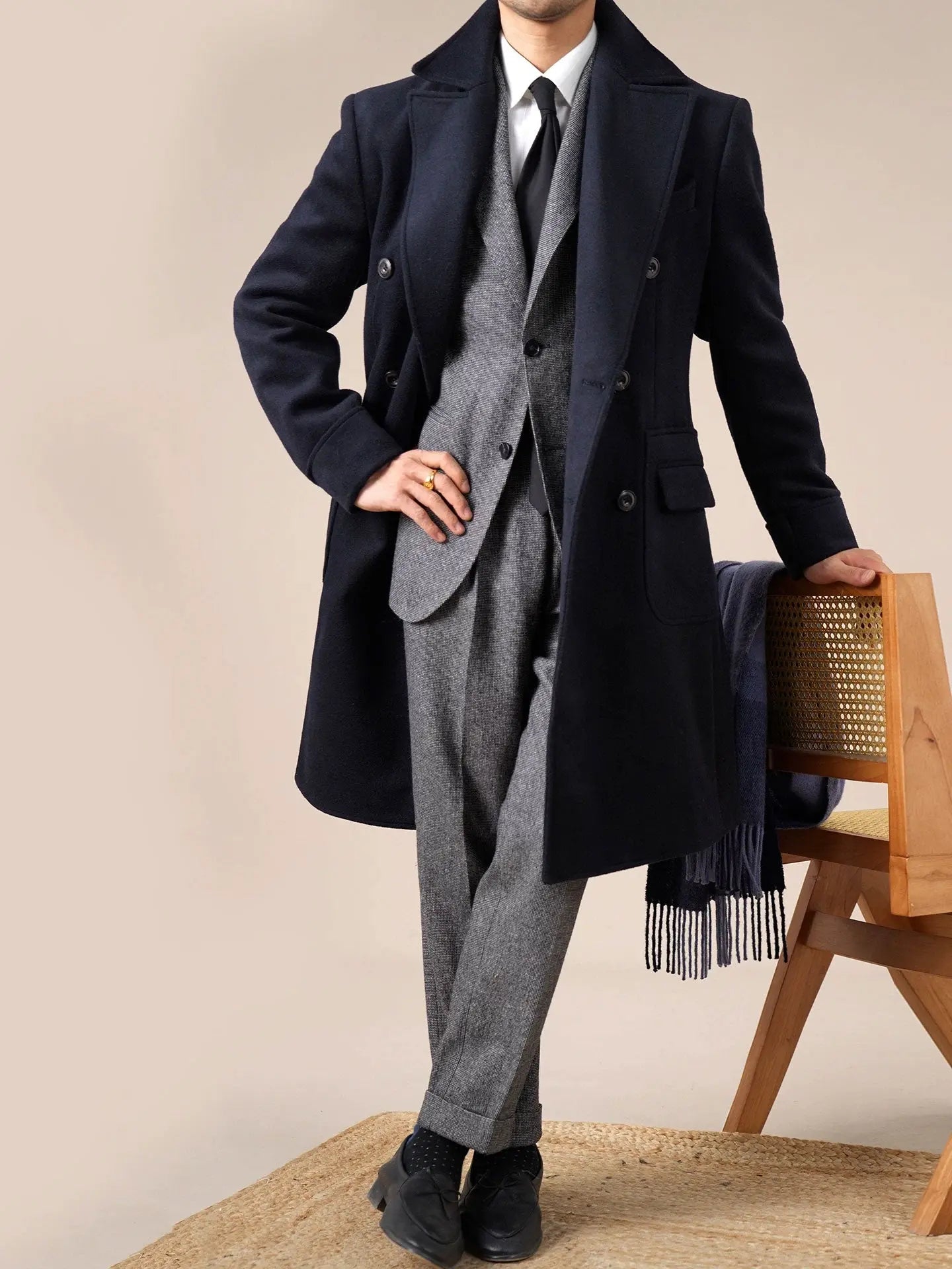 Men’s Double-Breasted Wool Ulster Collar Coat - BRABION