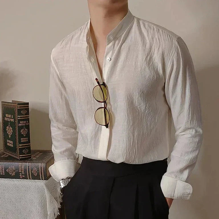 Linen Mandarin Collar Shirt BRABION