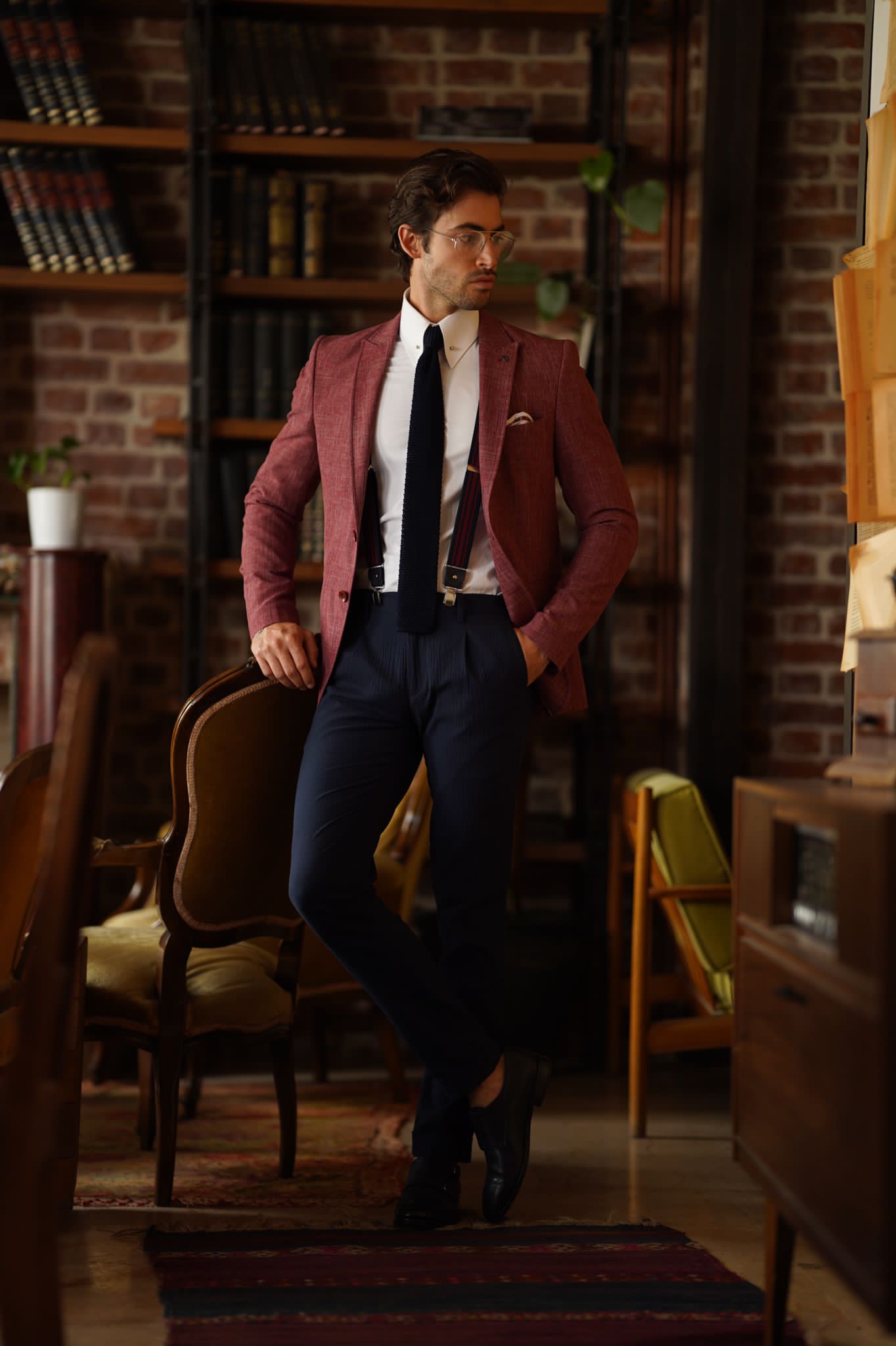 Stefano Claret Red Cotton Blazer
