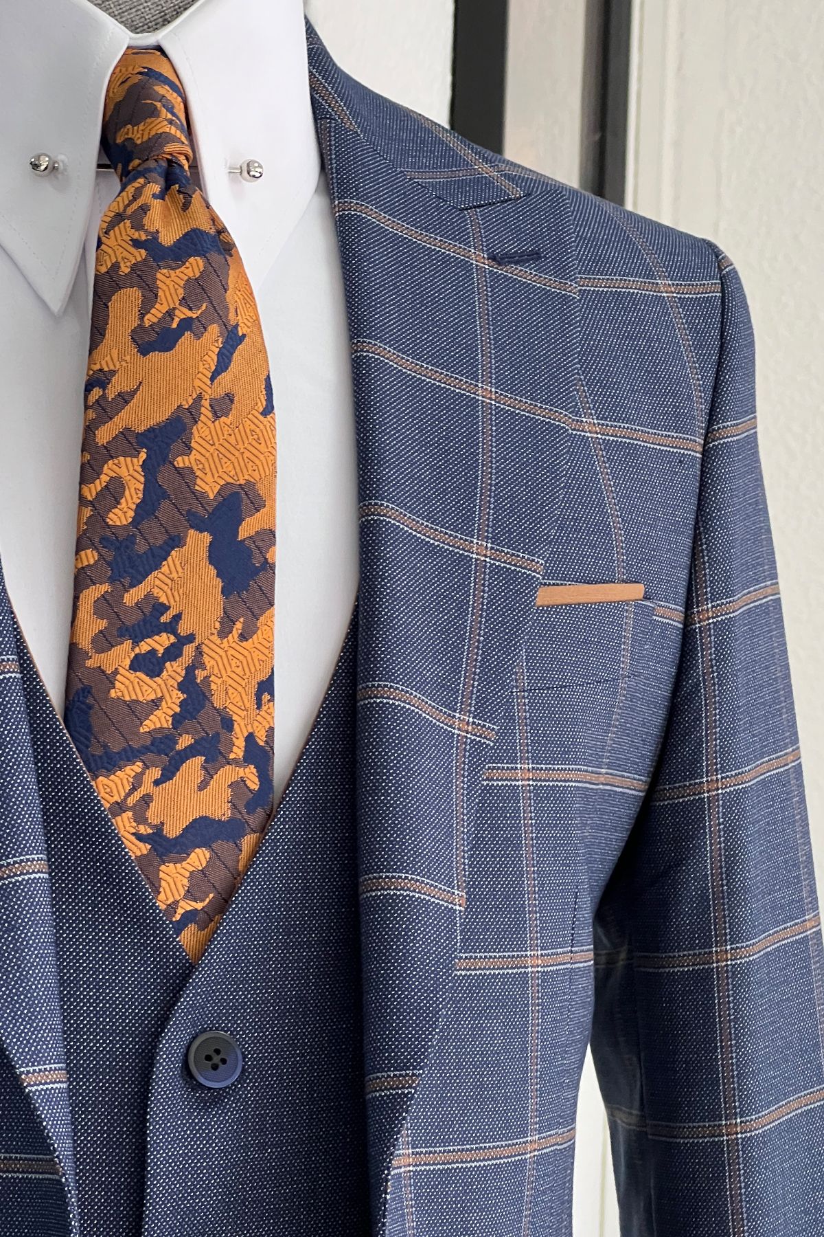 Daniel Patterned Navy-Blue Wool Slim-Fit Suit