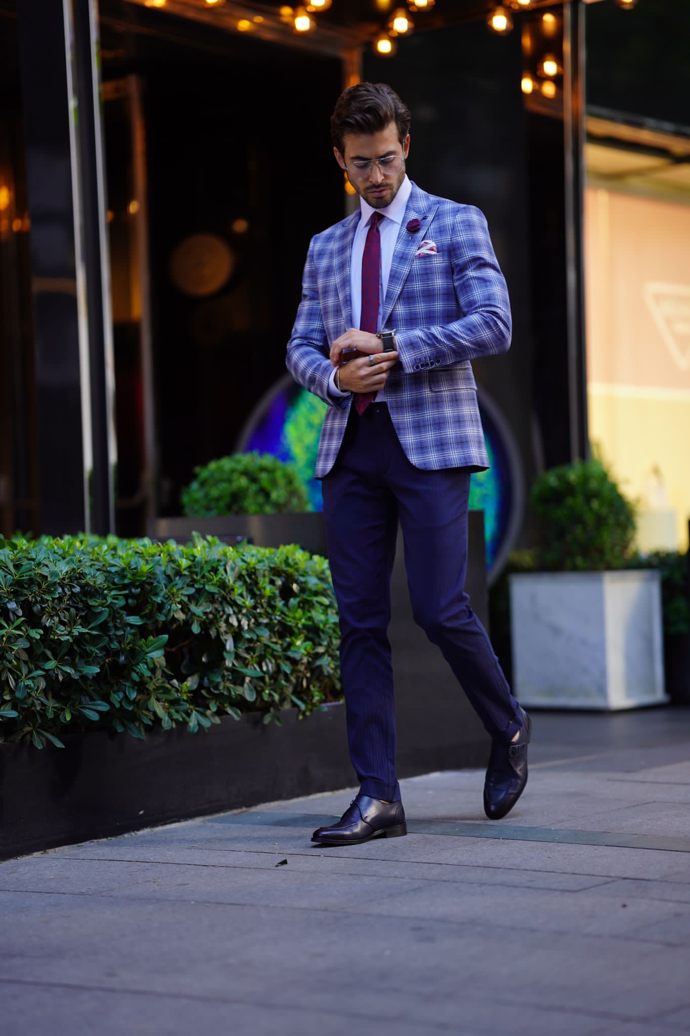 Vespo Plaid Blue Wool Blazer - Slim Fit Elegance for Every Occasion