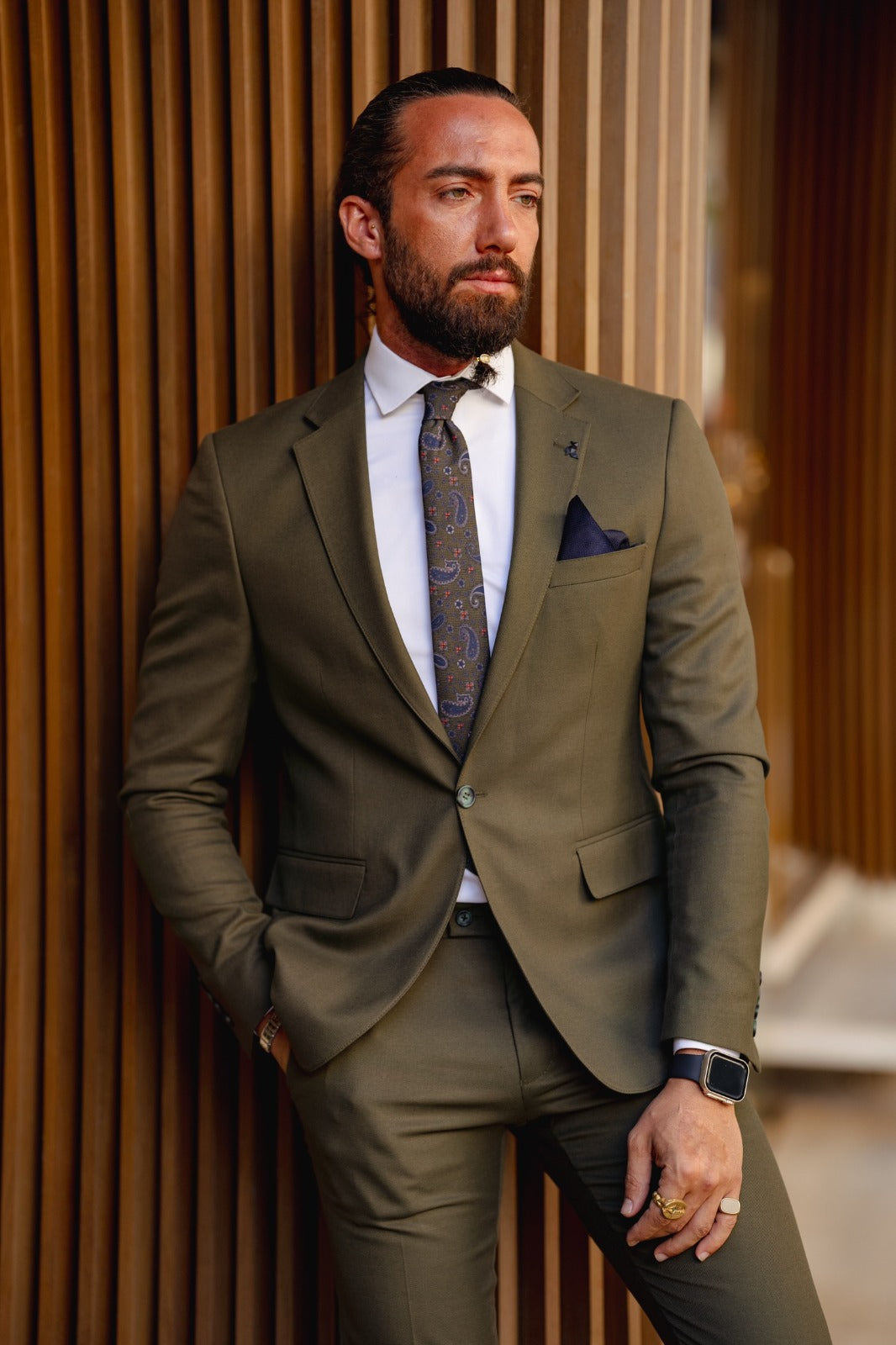 Vespo Khaki Slim Fit Suit for Sophisticated Occasions