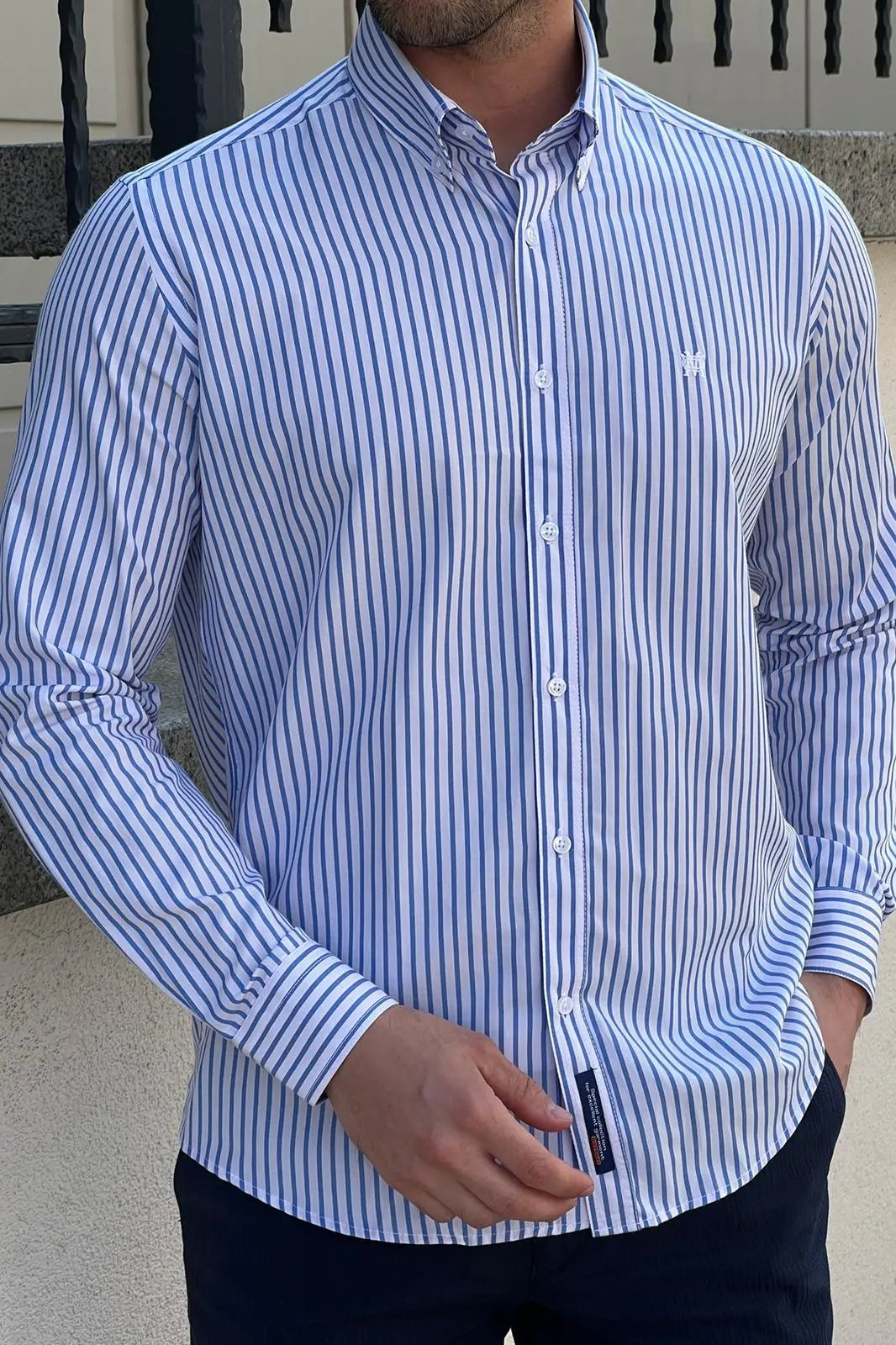 Brabion Daniel Striped White and Blue Slim Fit Shirt - BRABION