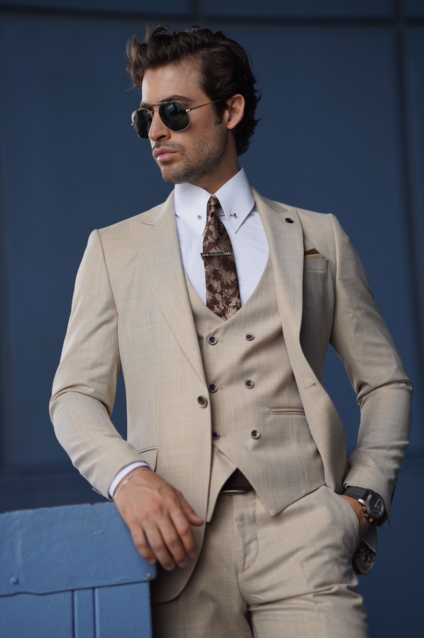 Daniel Slim Fit Cream Wool Suit - Three-Piece Elegance