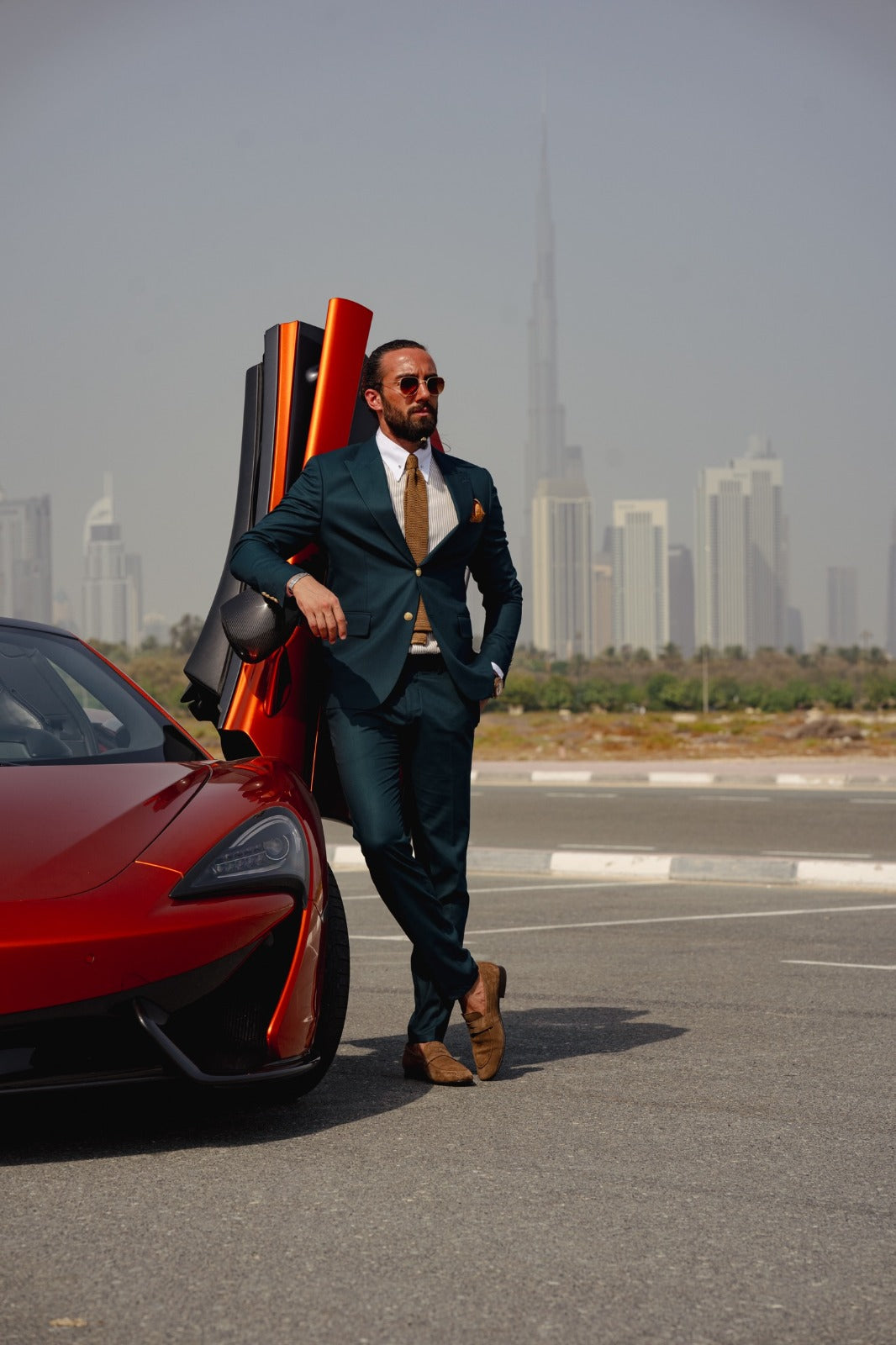 Vespo Green Detailed Slim-Fit Suit