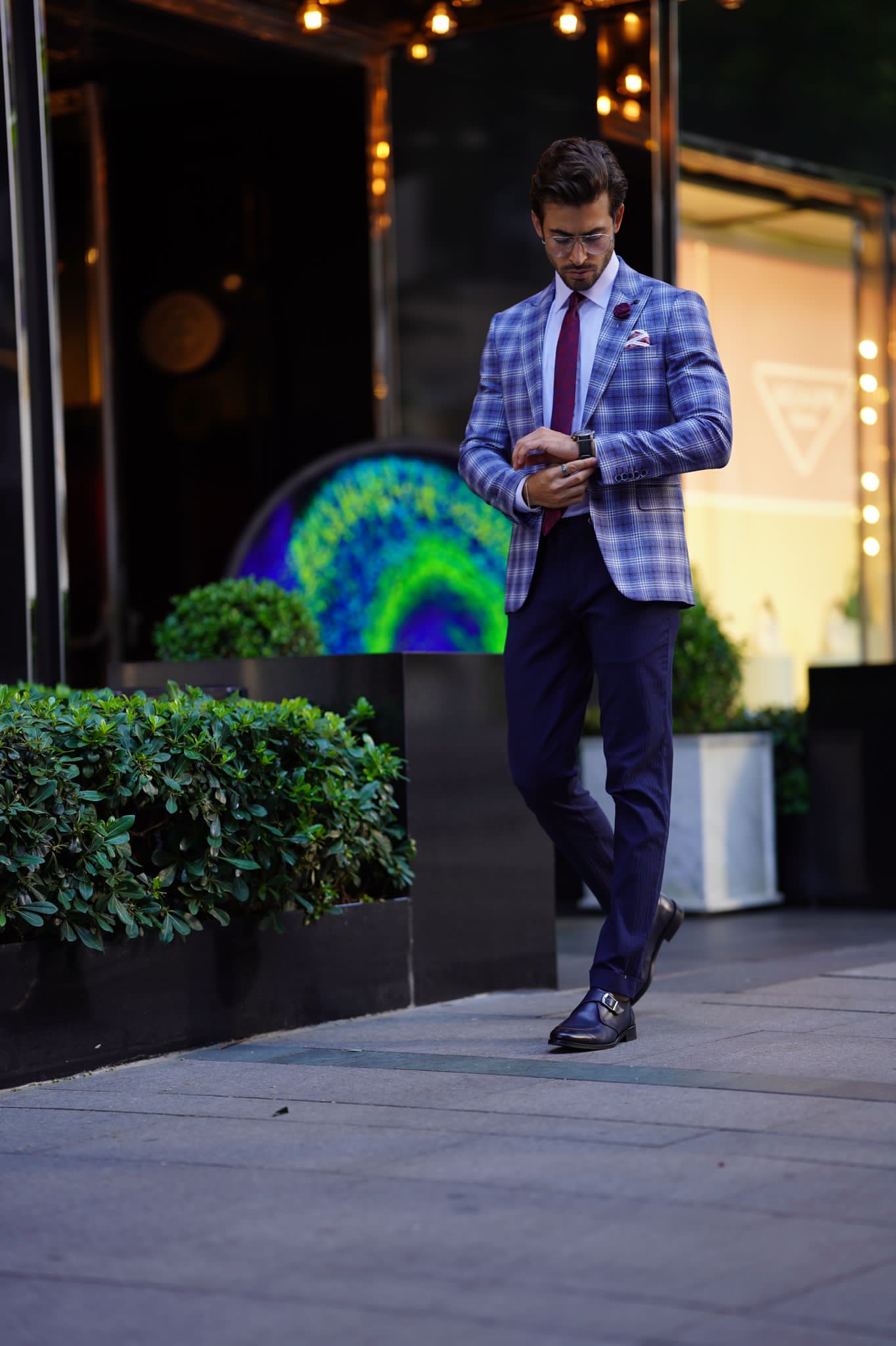 Vespo Plaid Blue Wool Blazer - Slim Fit Elegance for Every Occasion