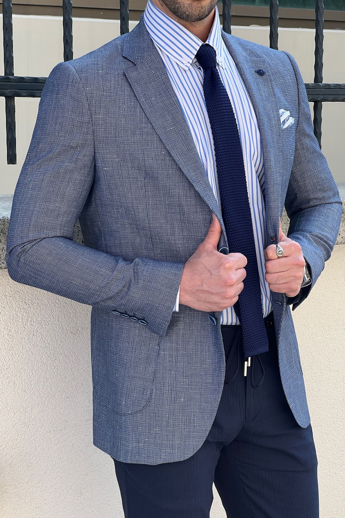 Daniel Navy Blue Linen Slim Fit Blazer Jacket