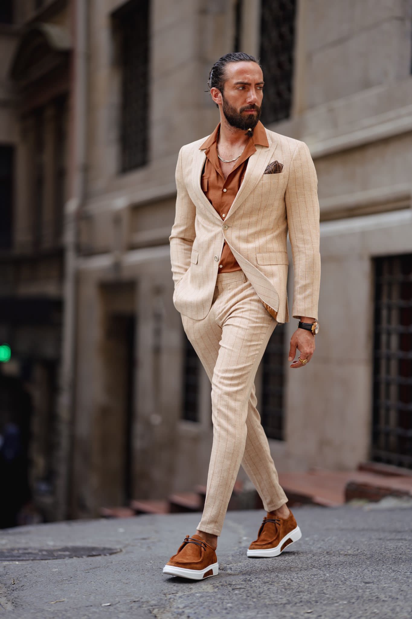 Versatile Evo Beige Slim Fit Suit for Business and Weddings – BRABION