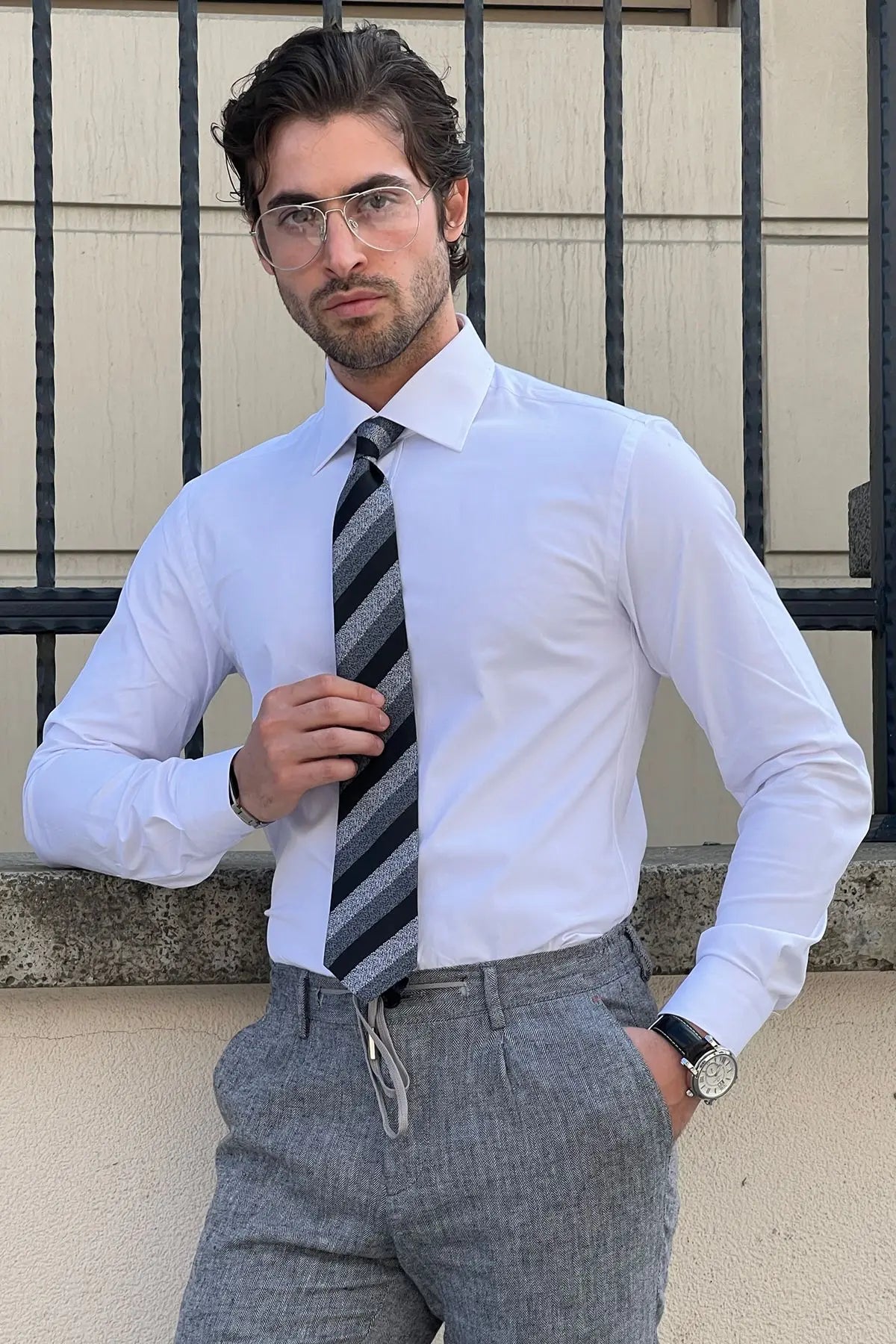 Brabion Daniel White Cotton Slim Fit Shirt - BRABION