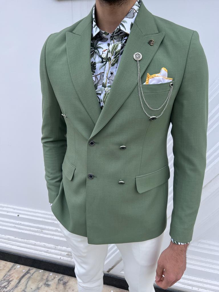 Lyon Green Slim Fit Double Breasted Blazer Stylish Versatile