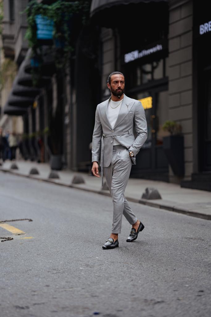 Evo Gray Slim Fit Buckle Up Suit - Versatile Elegance for Every Occasion