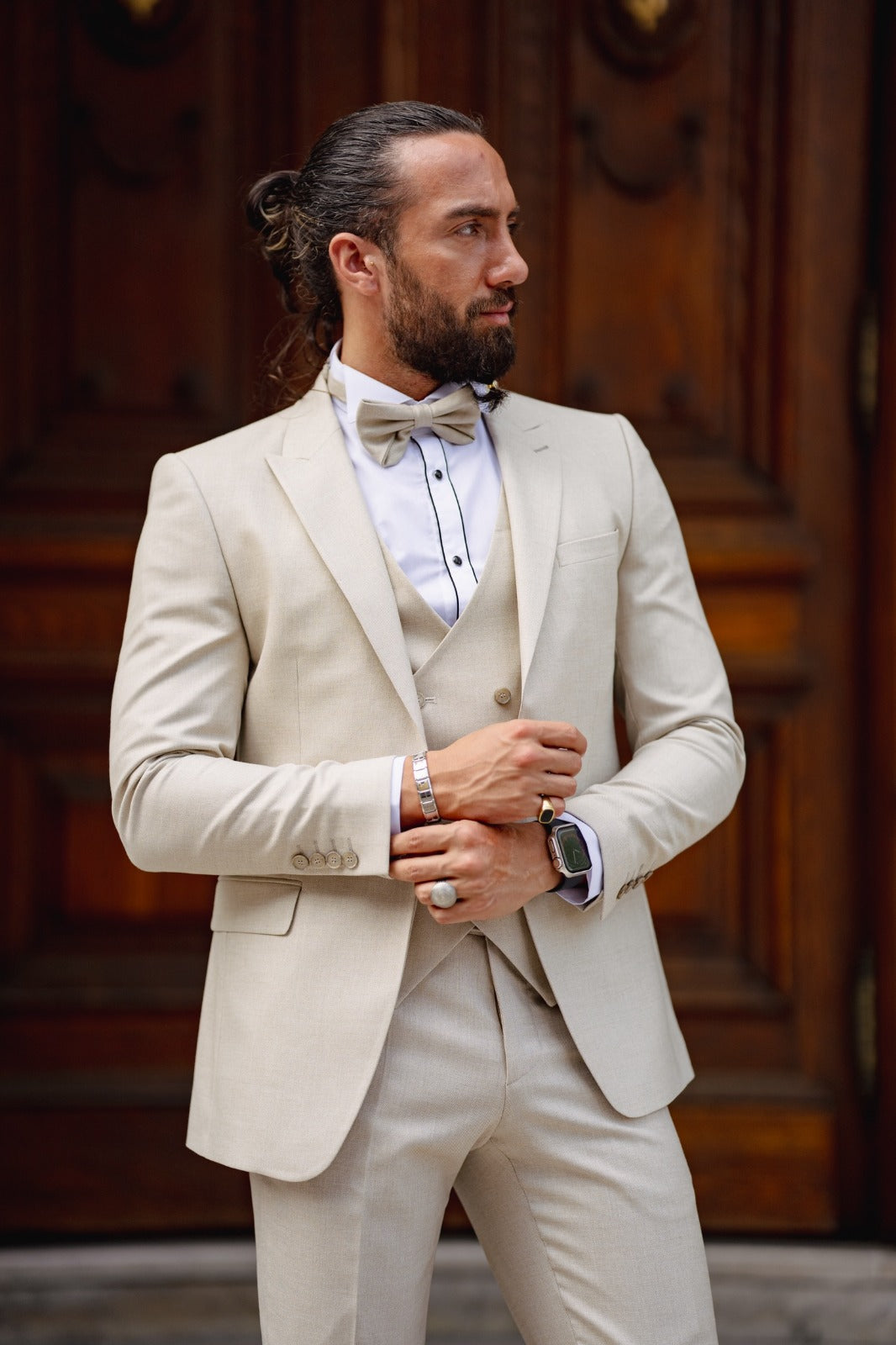 Daniel Beige Slim Fit Peak Lapel Tuxedo