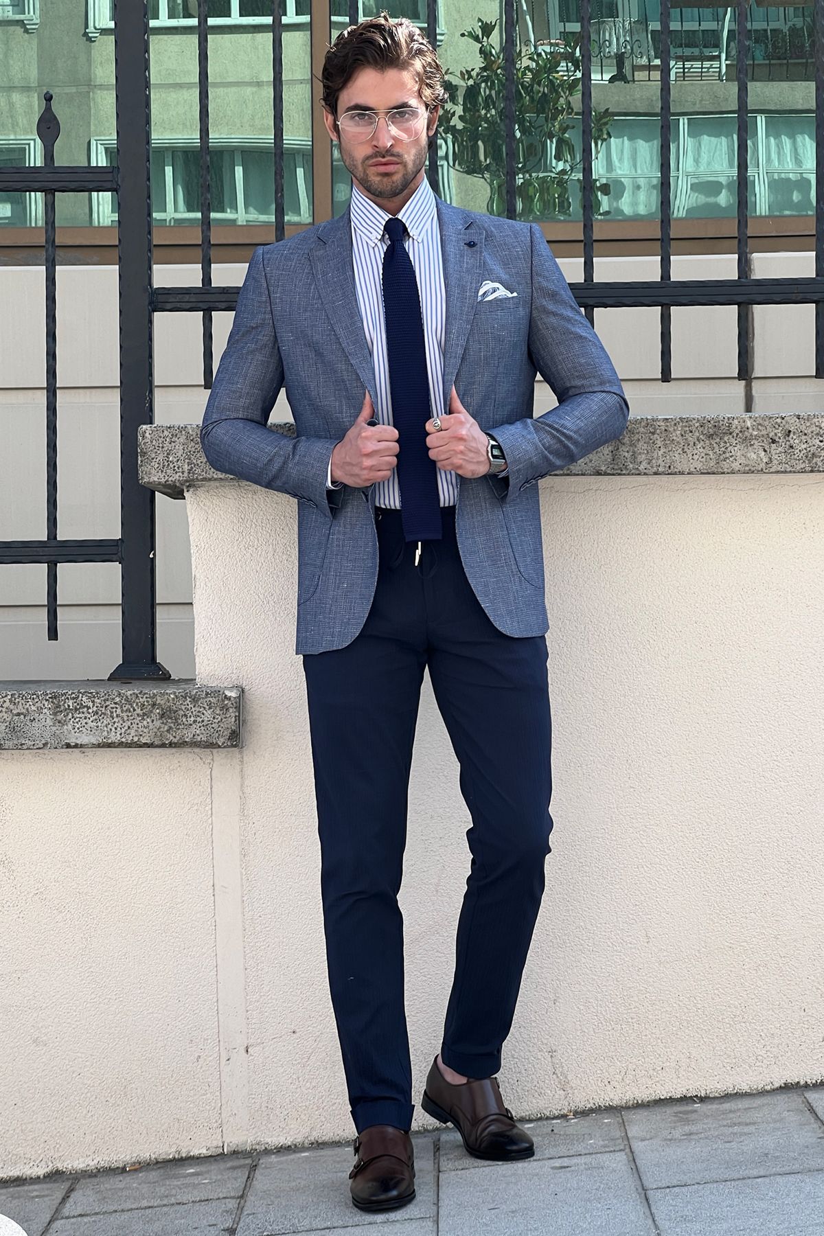 Daniel Navy Blue Linen Slim Fit Blazer Jacket