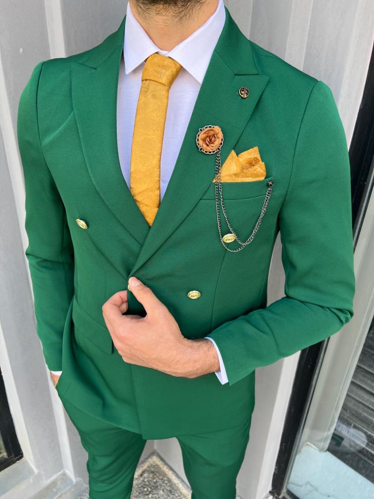 Leon Green Slim Fit Pinstripe Double Breasted Suit