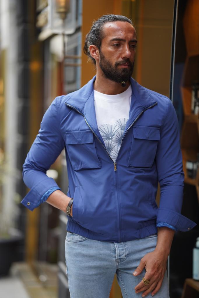 Evo Blue Slim Fit Bomber Coat Stylish Versatility for All