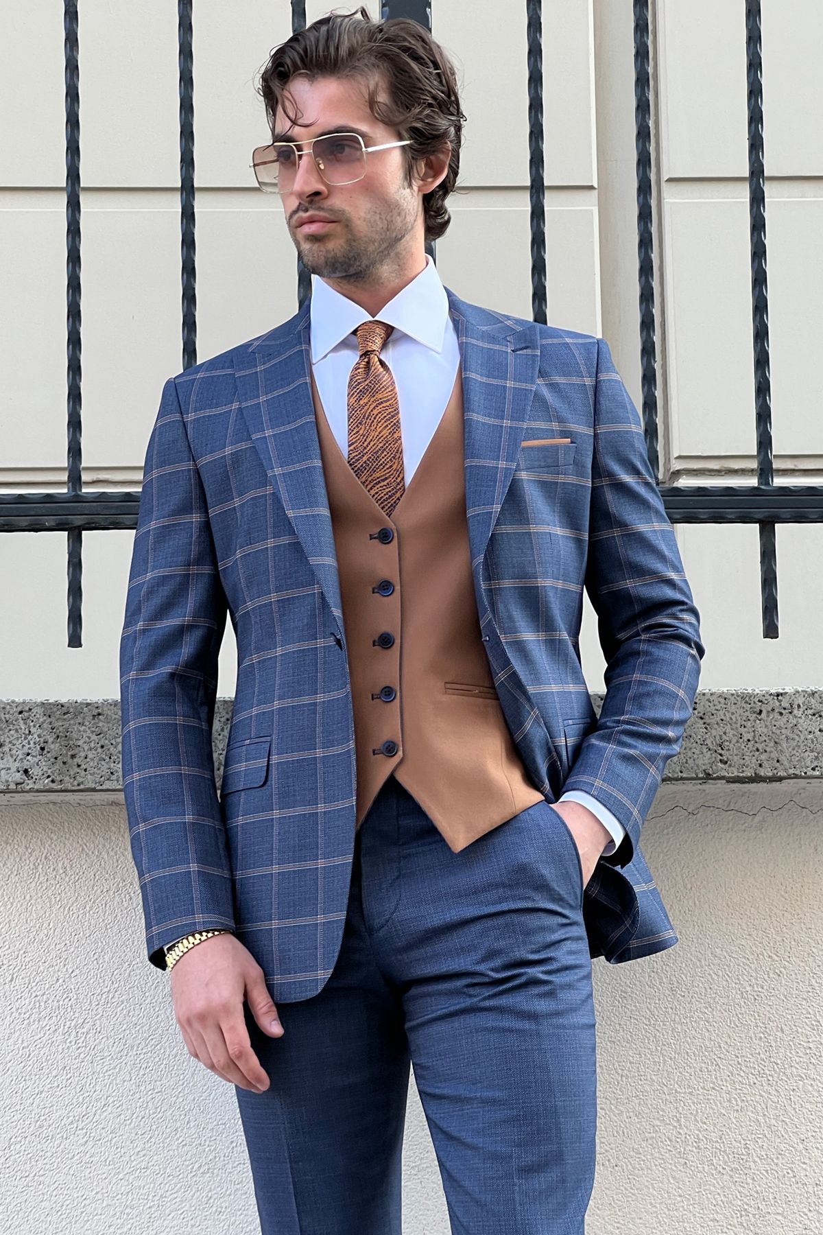 Daniel Navy Blue and Camel Slim-Fit Suit: A Timeless Classic for Every Occasion