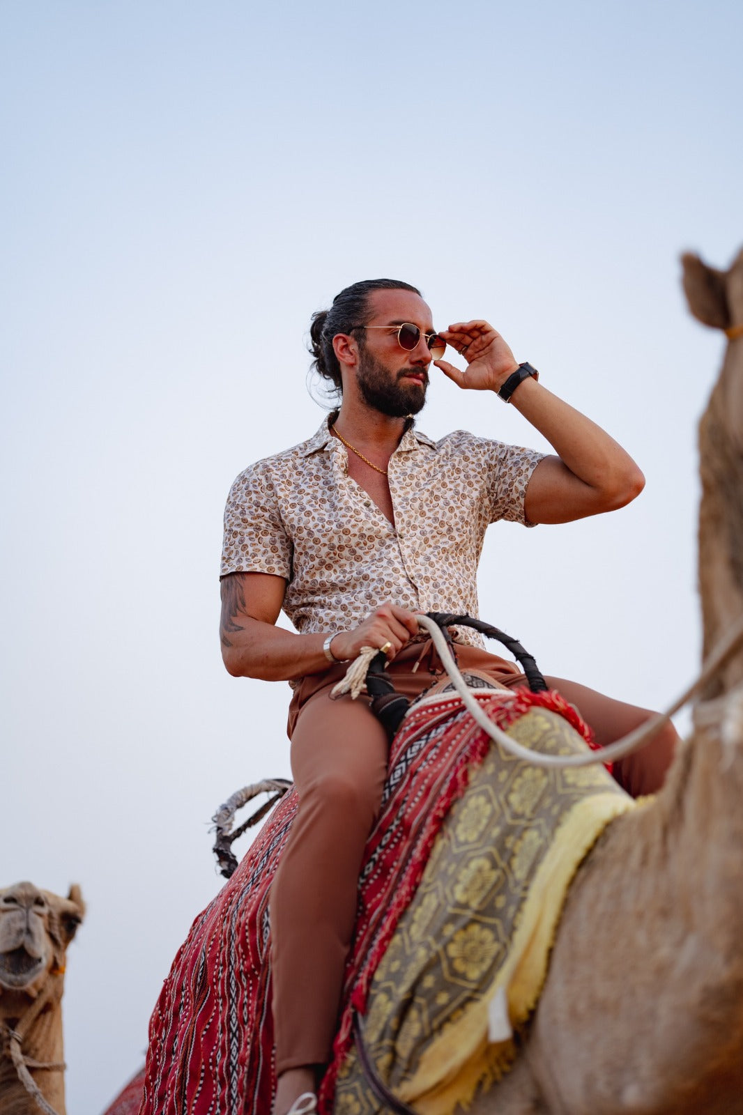Vespo Camel Slim Fit Patterned Shirt