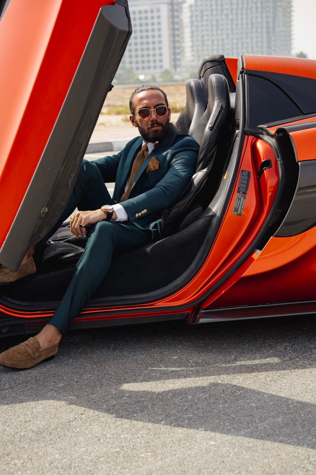 Vespo Green Detailed Slim-Fit Suit