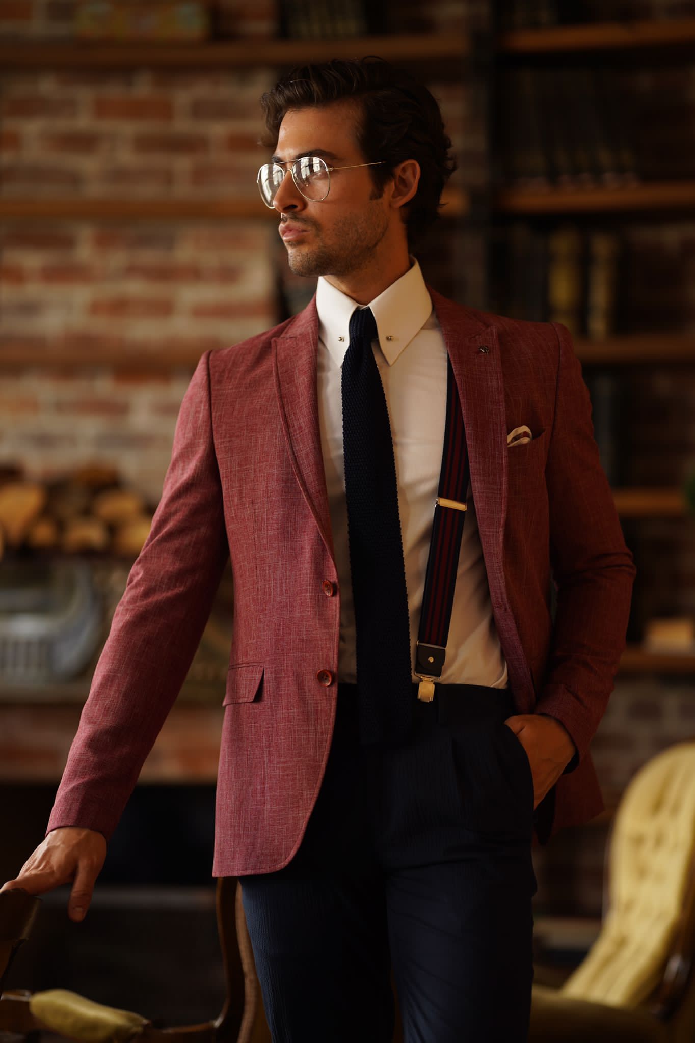 Stefano Claret Red Cotton Blazer