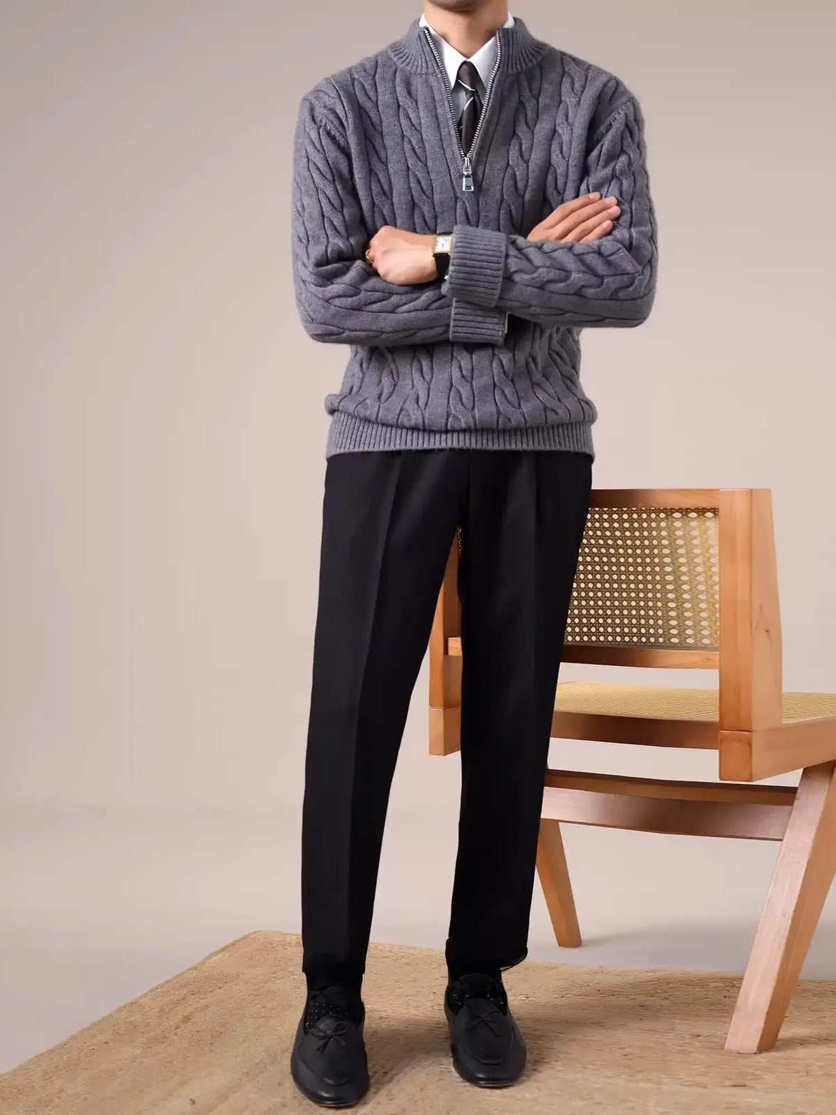Men's Retro Casual Quarter-Zip Knitted Sweater BRABION