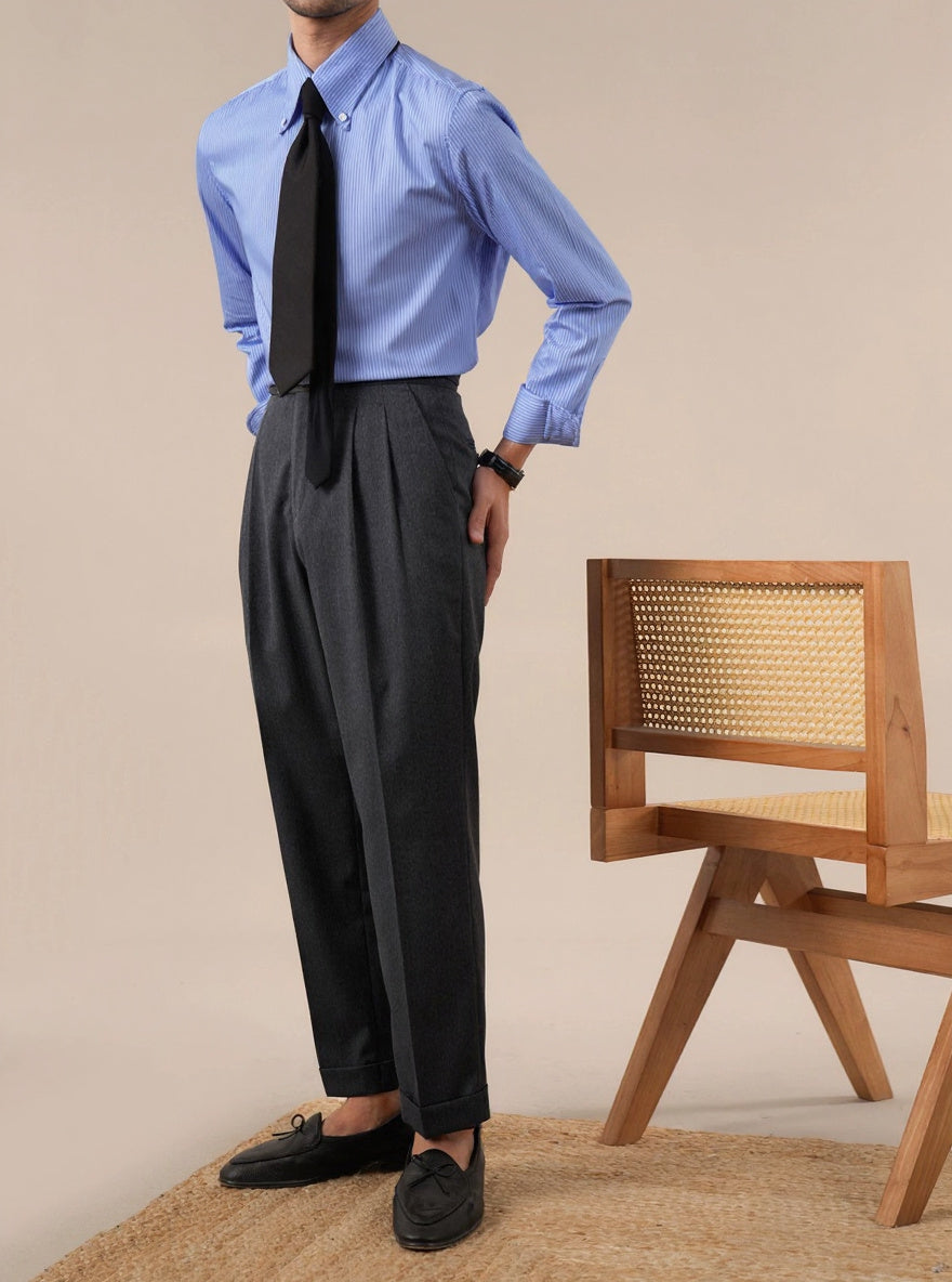 Mens Italian-Style Striped Point Collar Dress Shirt