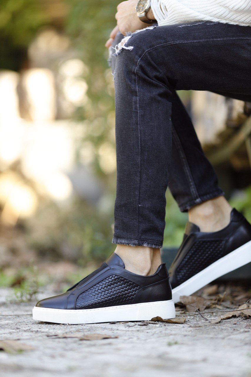 Abboud New Collection Straw Detailed Black Sneakers