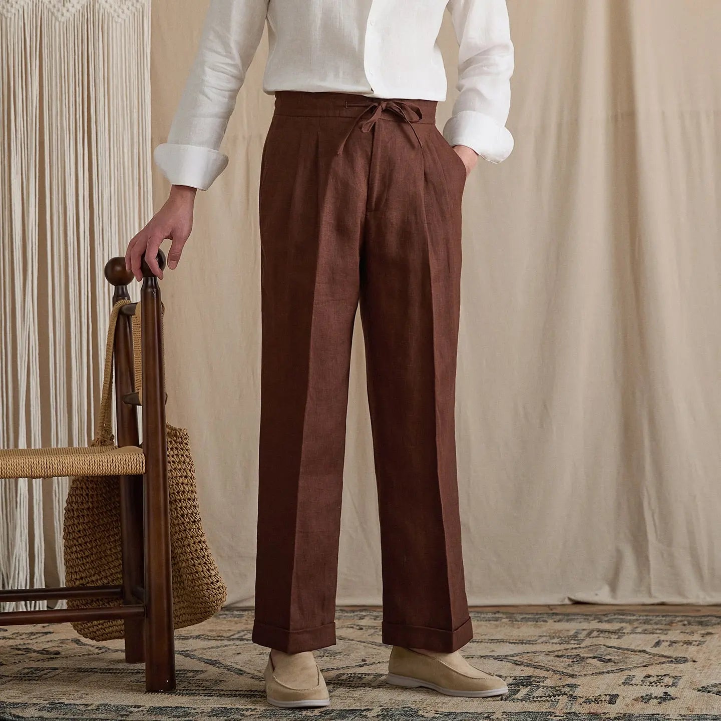 Men's Linen Wide Pants | Pleated Comfort Style – BRABION