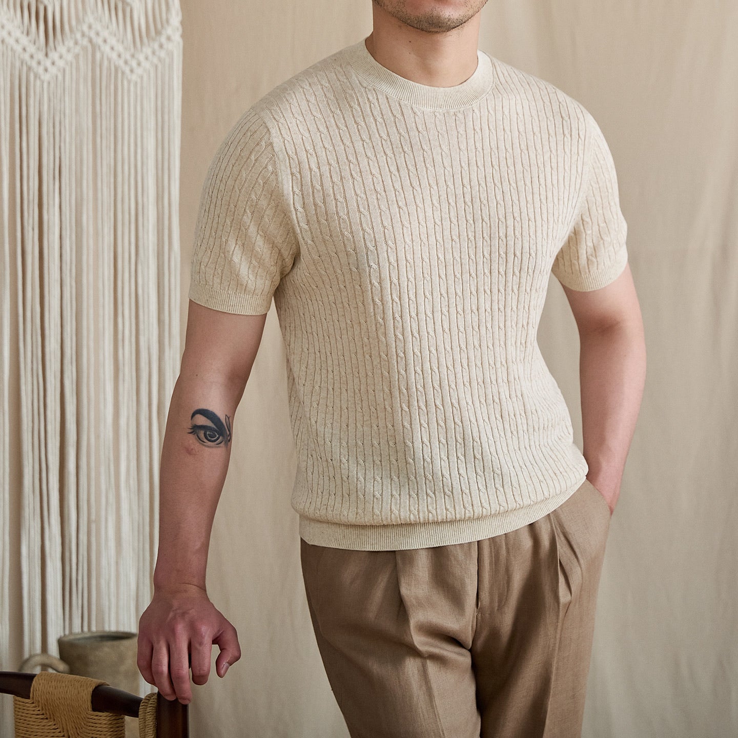 Vertical Cable Knit Crew Tee BRABION