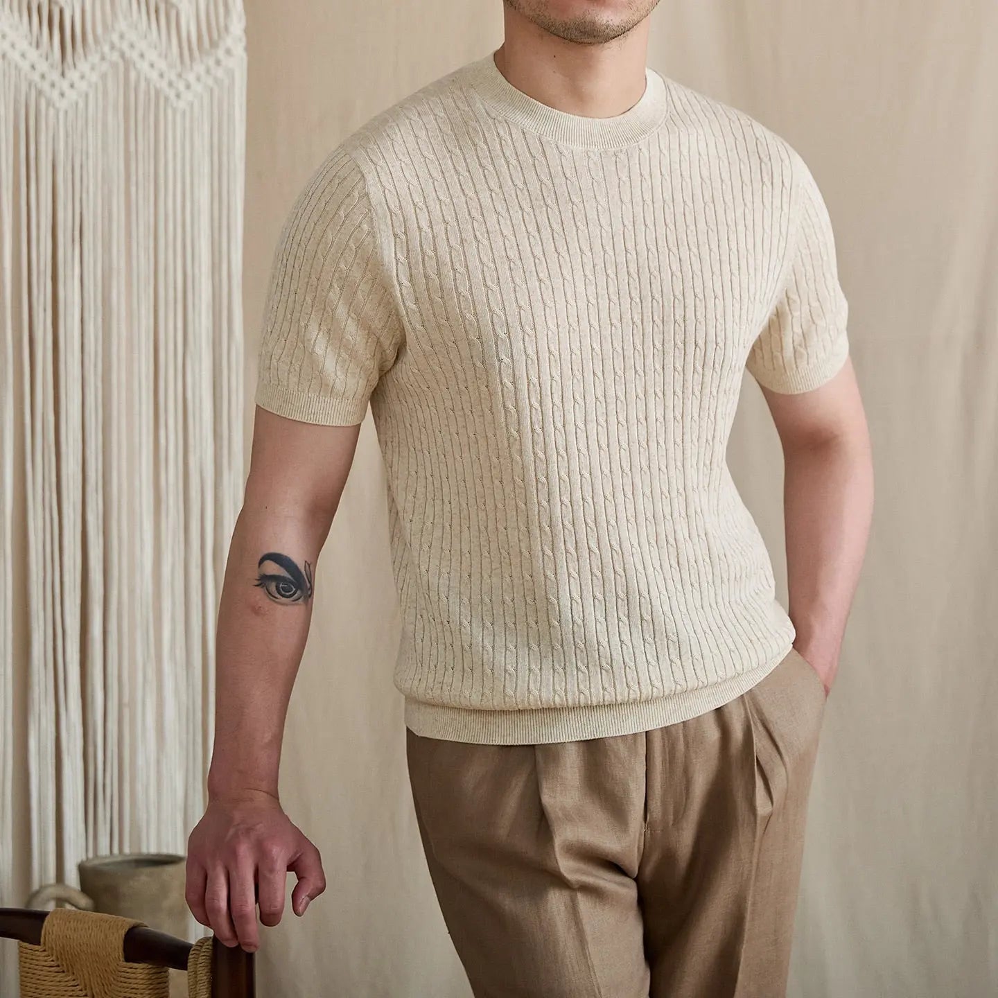 Vertical Cable Knit Crew Tee BRABION