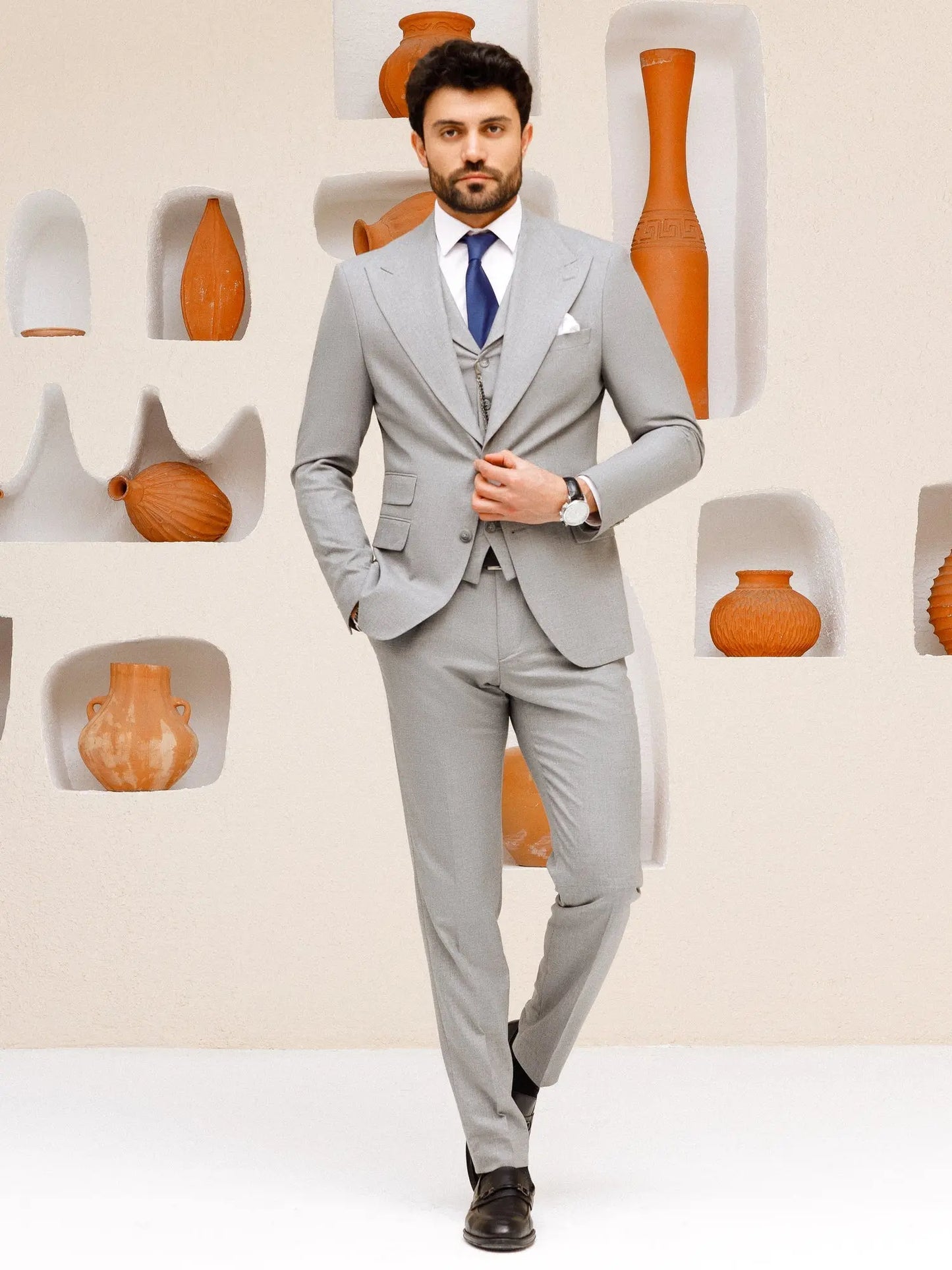 Grey Slim-Fit Suit 3-Piece VIOSSI