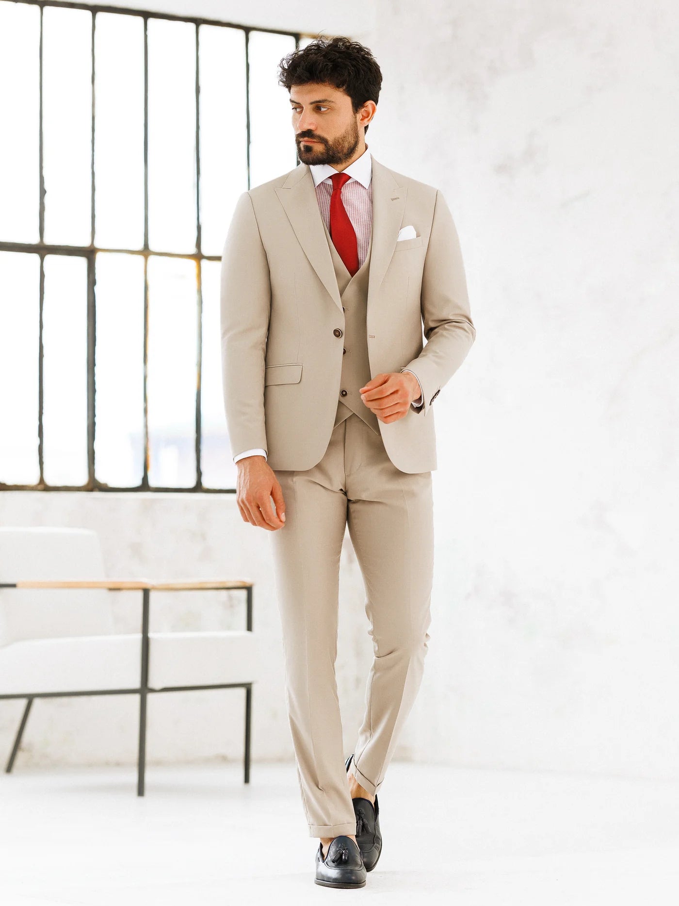 Brabion Beige Slim-Fit Suit 3-Piece