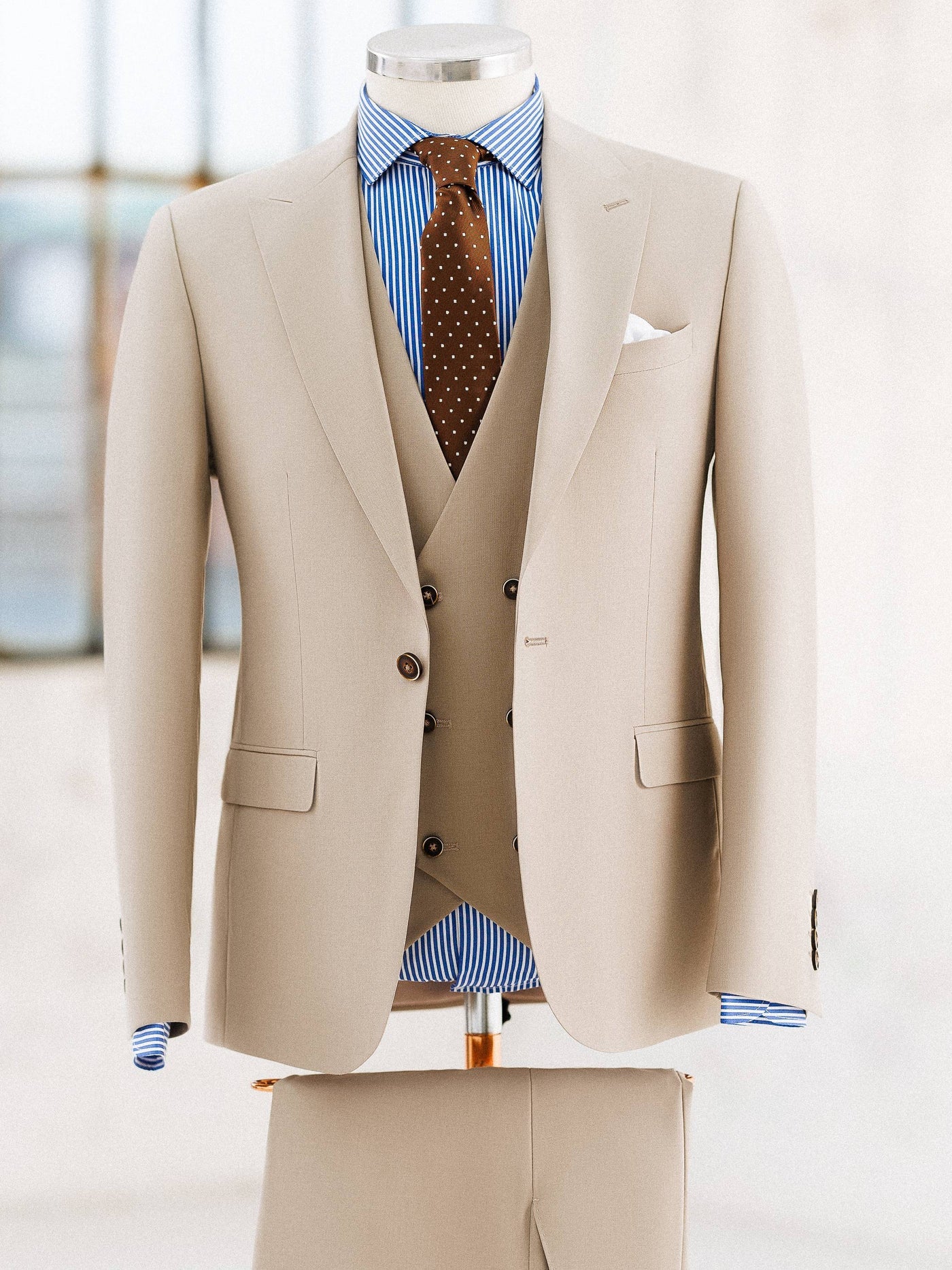 Brabion Beige Slim-Fit Suit 3-Piece