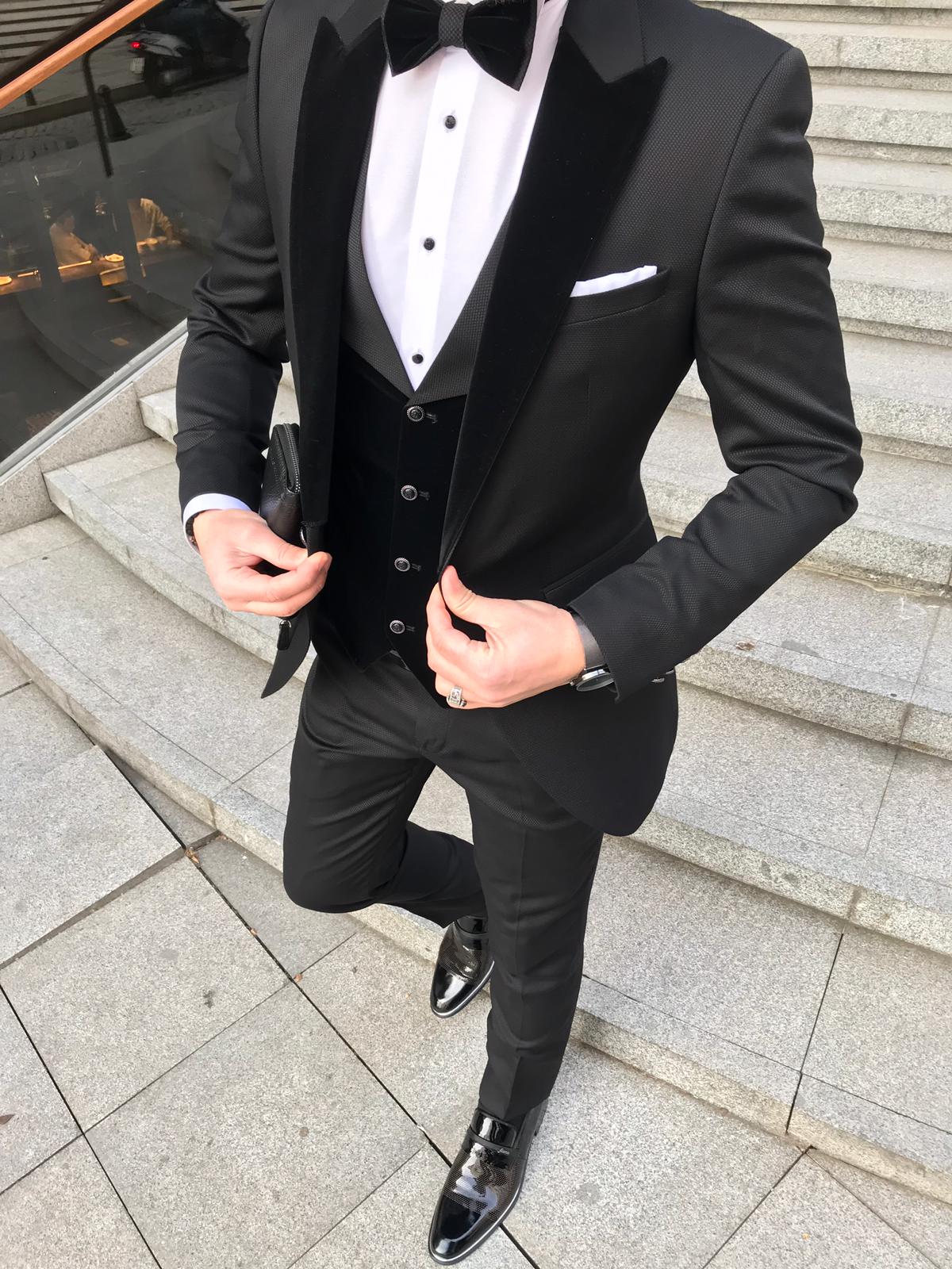 Premium Black Slim Tuxedo Suit for Men Perfect for Weddings