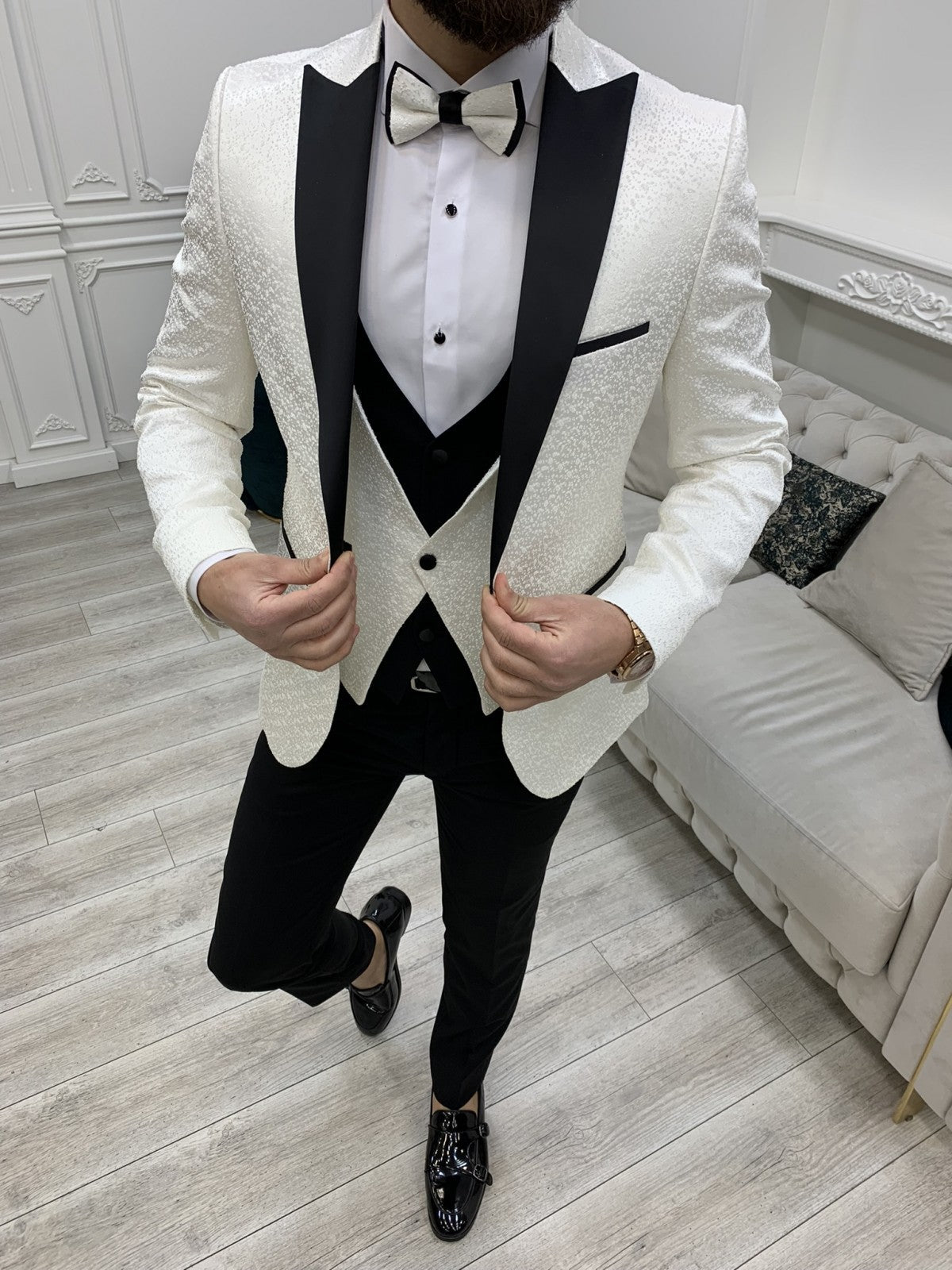 White & Navy Blue Tuxedo - 3 Piece